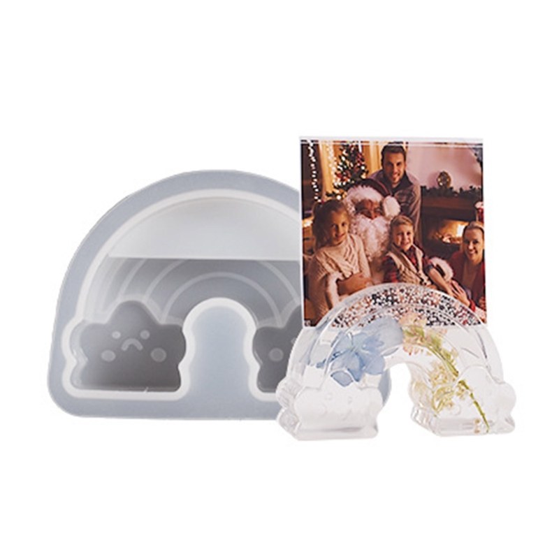 Business Card Storage Silicone Mold Clouds Rainbow Hexagon Heart Card Holder Display Resin Epoxy Mold DIY