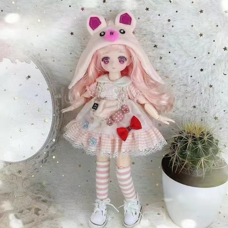 30cm Kawaii BJD Doll Girl 6 Points Joint Movable Doll with Fashion Clothes Soft Hair Dress Up Girl Toys Birthday Gift Doll New