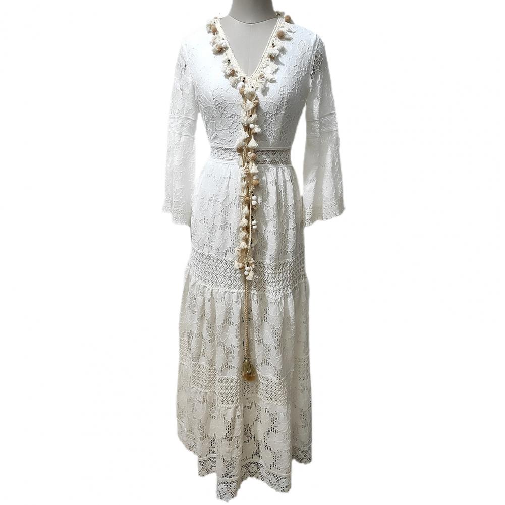 Vestido longo das mulheres boho laço maxi