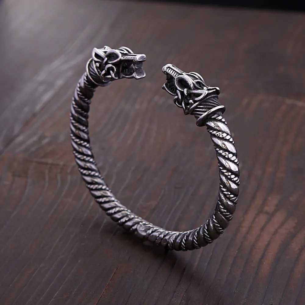 Vintage Nordic Wolf Kopf Armband Edelstahl Viking Männer Armband Mode Biker Tier Amulett Schmuck Geschenke Dropshipping – Detail 3