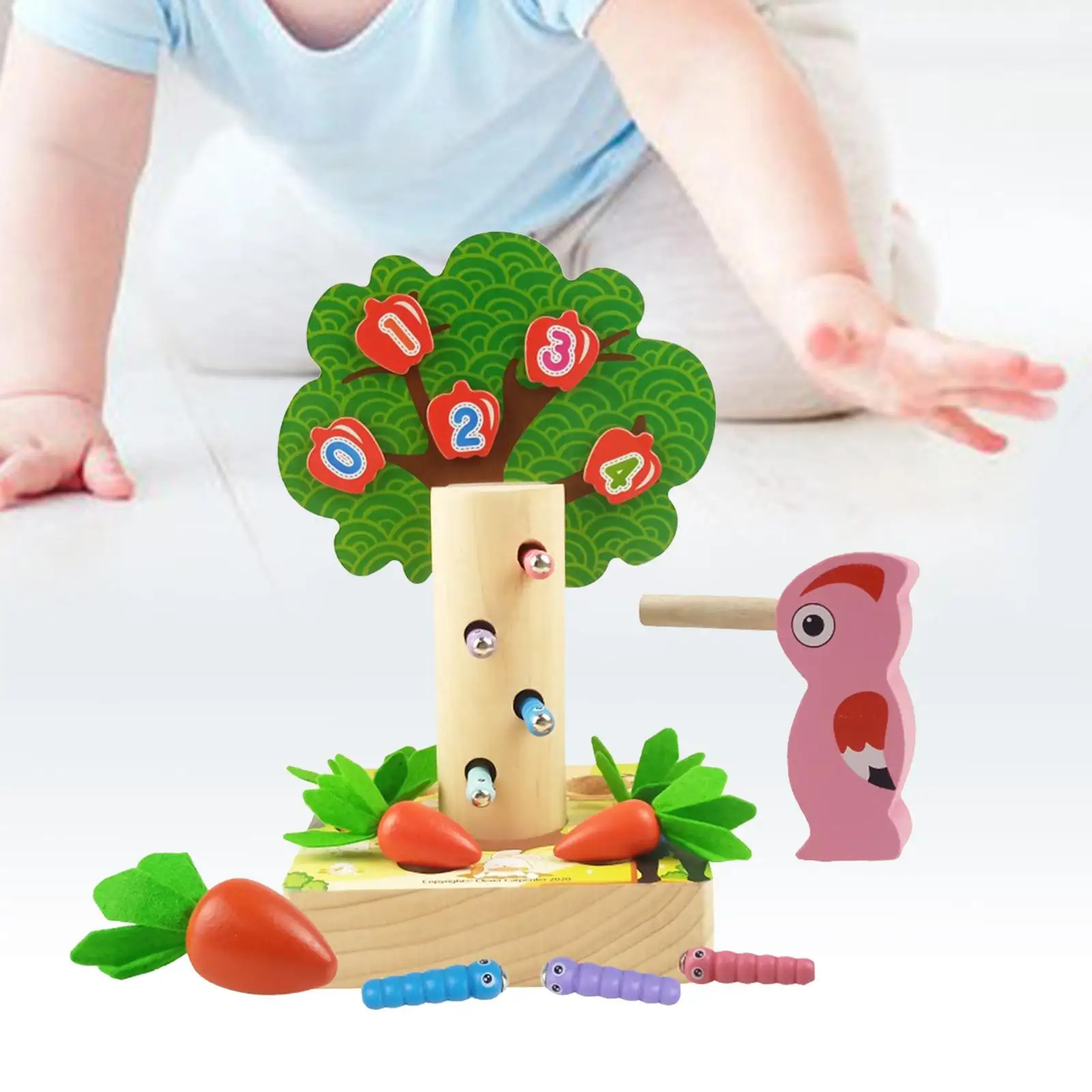 Montessori Puzzle Math Wooden Magnetic Fruit Tree Apples Toy Kids Gift Pulling Carrot Catch Worm Educational Toys For Children