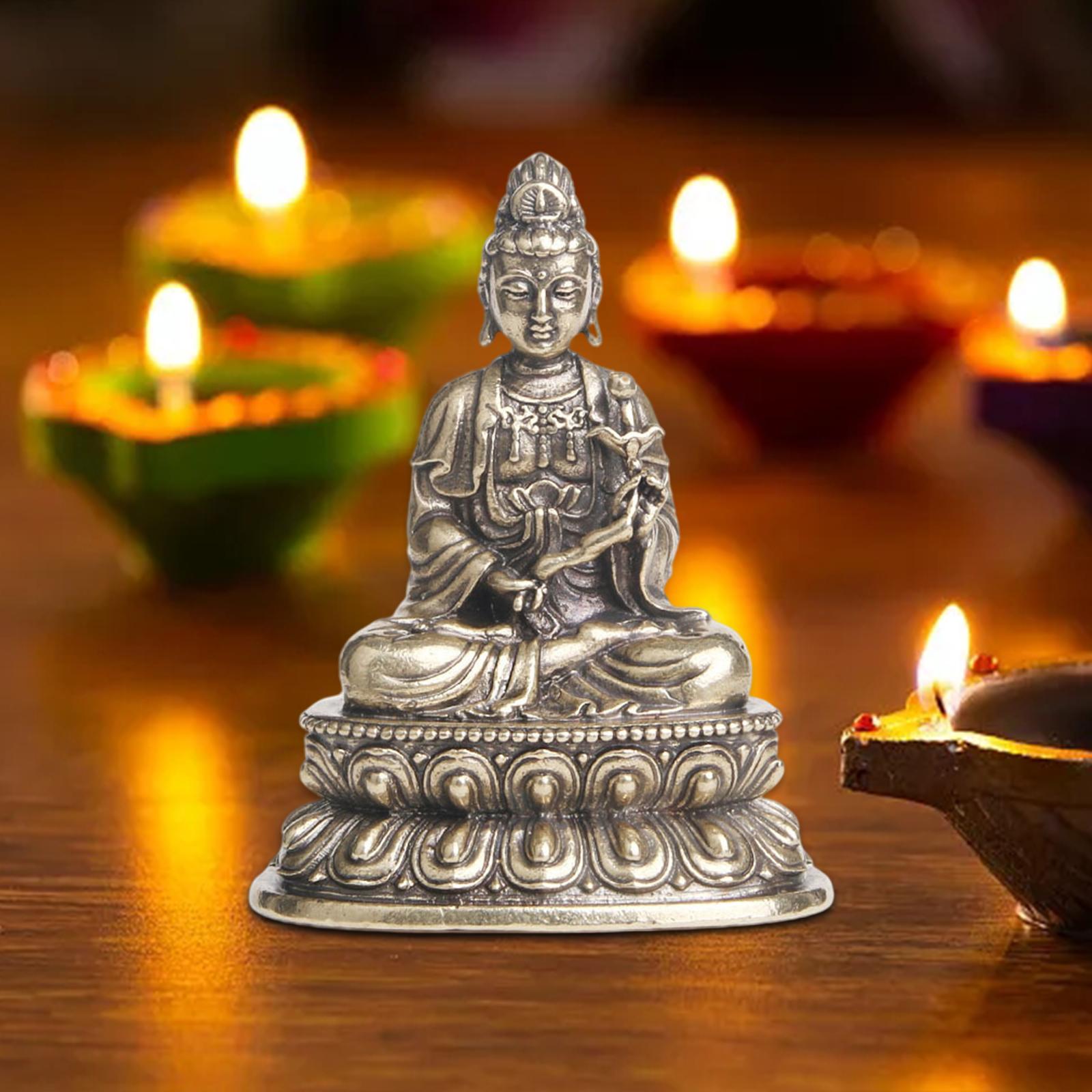 Antique Style Chinese Meditating Buddha Statue Seated Buddhism GuanYin Figurines Feng Shui Zen Sculpture Ornament for Artwork
