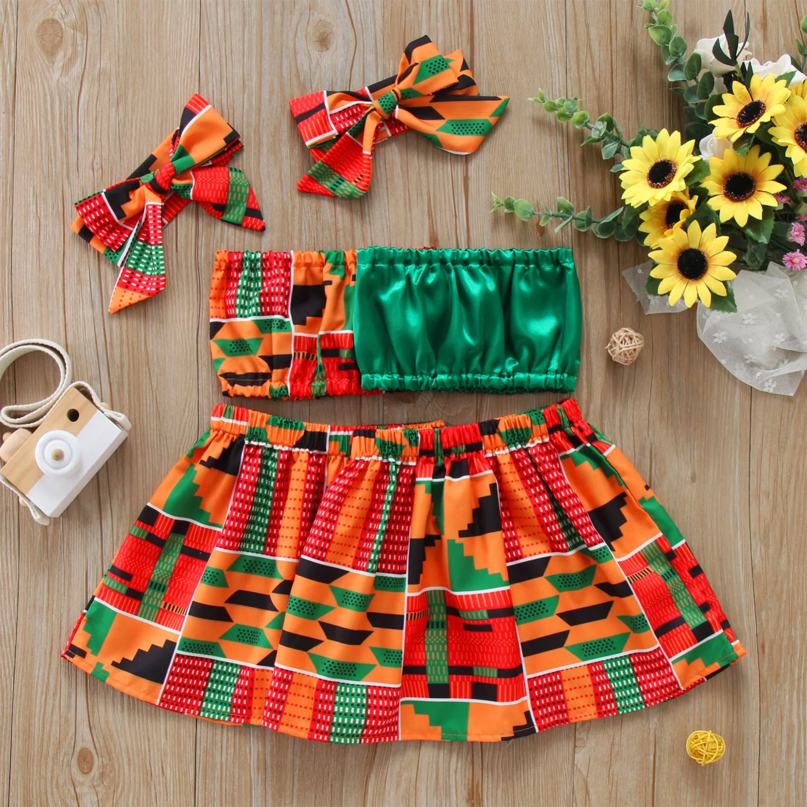Girls Bohemian Clothes Set African Ethnic Tribe Style Tops  Dashiki Skirts Headband Kids Girls Outfits Set Summer Clothing Baby Clothing Set discount