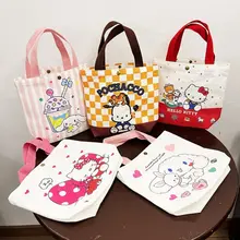 Sanrio Hellokitty Canvas Bag My Melody Kuromi Cinnamoroll Women's Shoulder Bags Casual Large Capacity Shopping Girl Gift