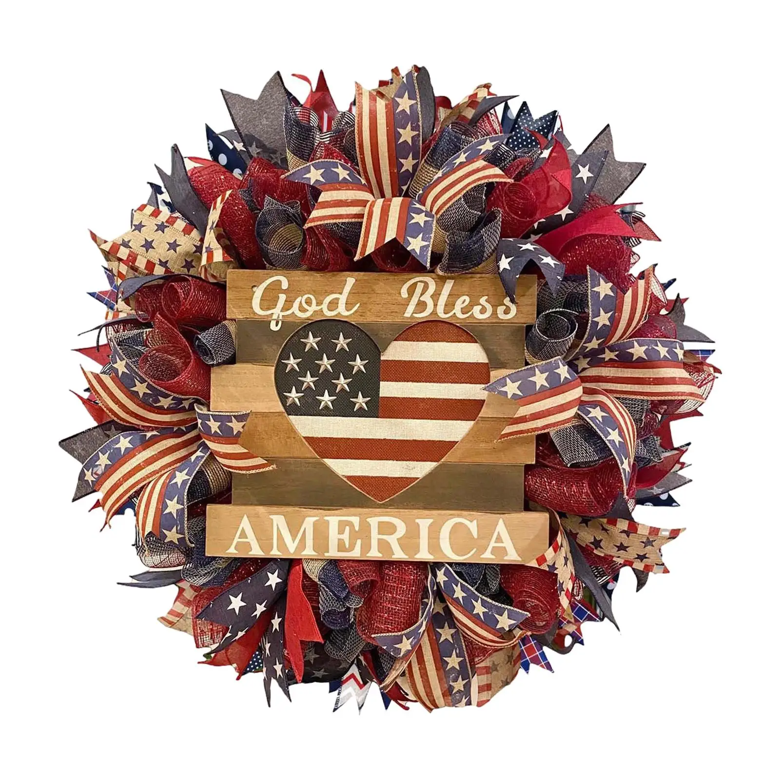 American Flag Artificial Wreath, Independence Day Hanging 16inch Patriotic Door Wreath, for Festival Party Outdoor Decoration