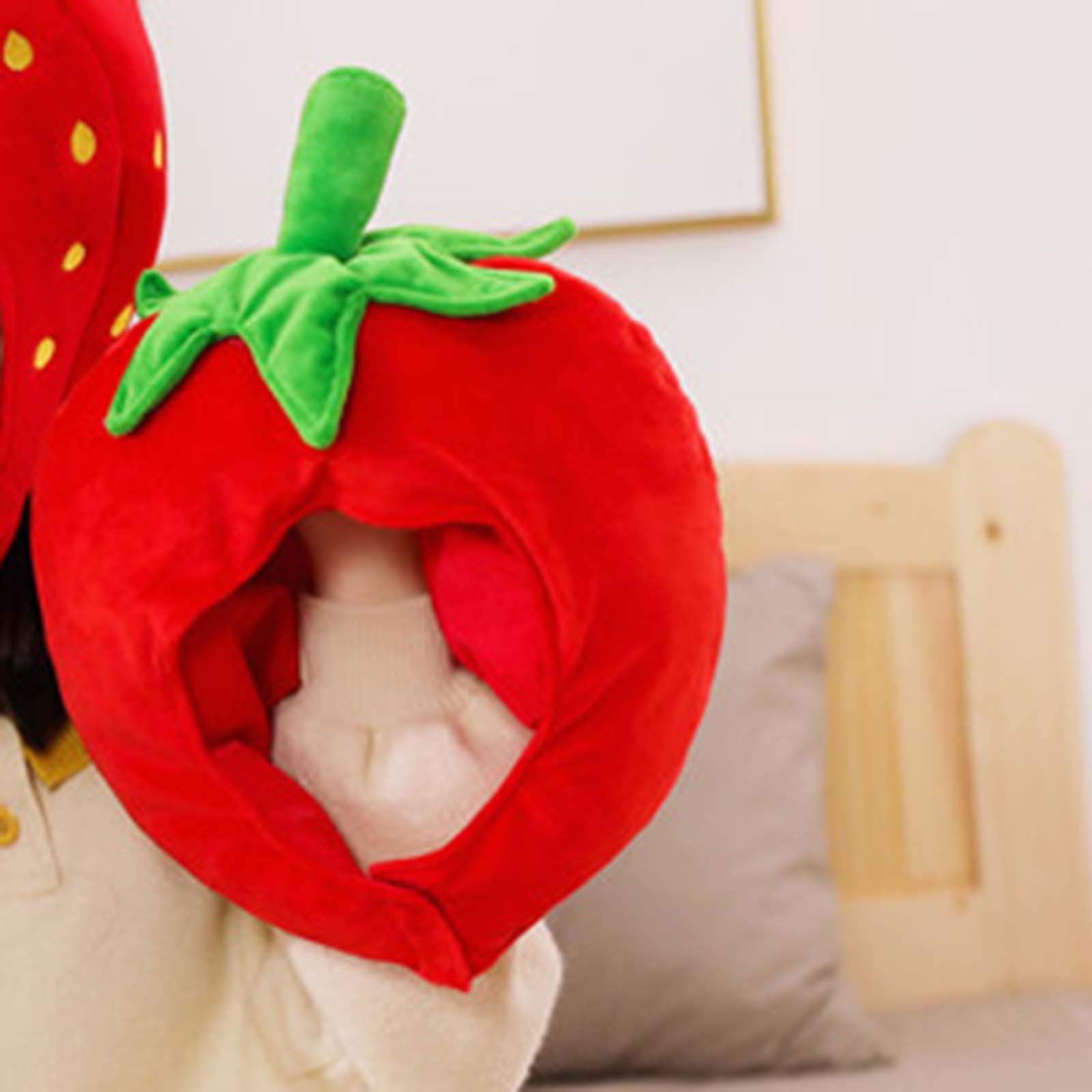 Cute Strawberry Headgear Comfortable Plush Doll Hat Adjustable Soft Head Cover Hat for Halloween Party Birthday Holiday Gifts