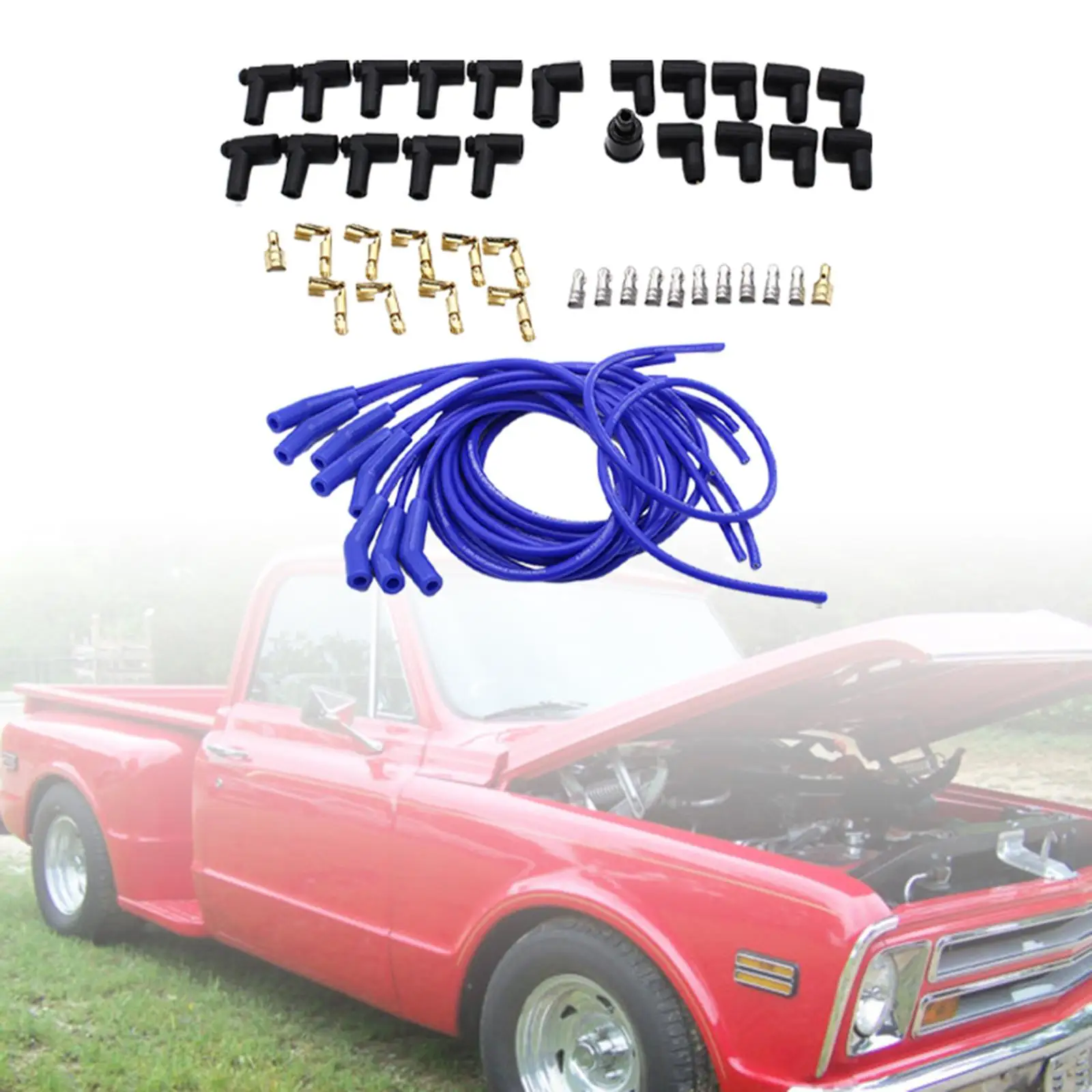 Spiral Core Spark Plug Wire Set Durable with 45 Degree Angle Spark Plug Boots Bpp834B 8mm for Chevy 454 502 427 Replaces