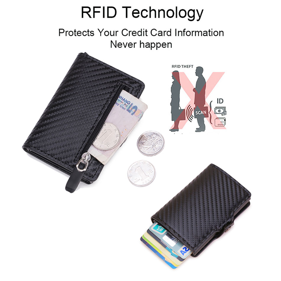 Carbon Fiber RFID Blocking Leather Wallet - Mens Credit Card Holder Case