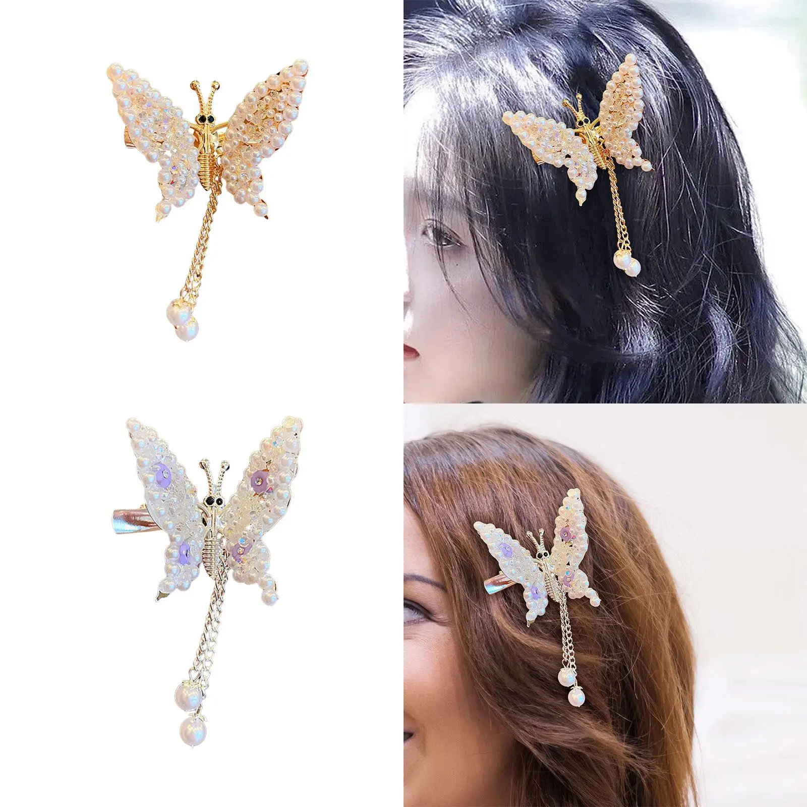 2Pcs Moving Butterfly Hair Clips Metal Hair Clamps Bride Wedding Tassel Hair Pins Butterfly Hairpins for Kids Girls Women