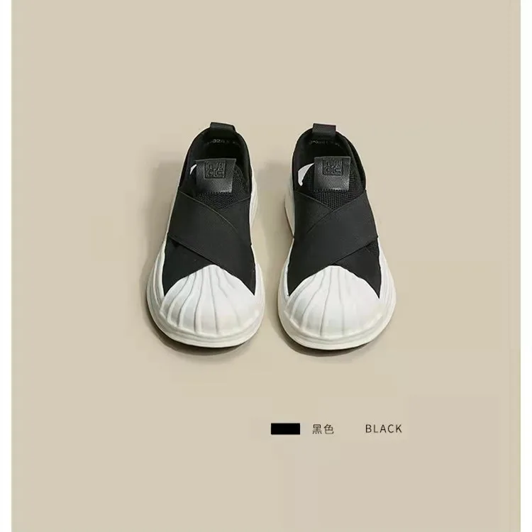 women's vulcanized shoes off white	 2022summer New Fashion Casual Wild Low Help Korean Version Women's Shoes Flat Shoes Asakuchi Shell Head Shoes Women Sneakers women's vulcanize shoes cheap