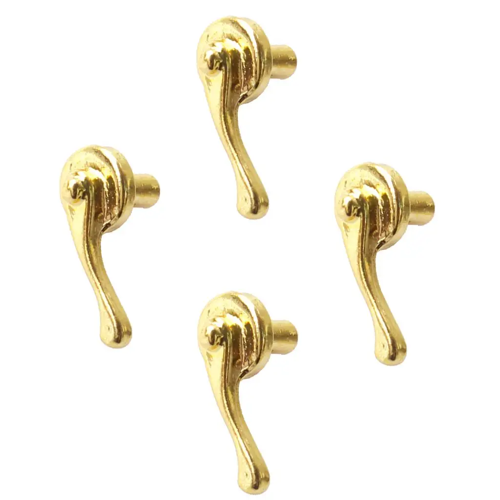 Hot 4Pcs 1/12 Dollhouse Miniature Furniture Accessory Mini Dolls House Alloy Door Handles Pull Knobs Decoration Gold