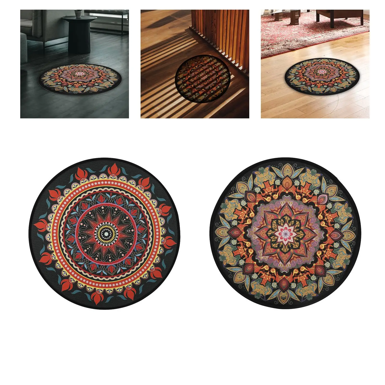 Mandala Pattern Round Yoga Floor Mat Meditation Mat Yoga Carpet Washable for Pilates Fitness Exercise
