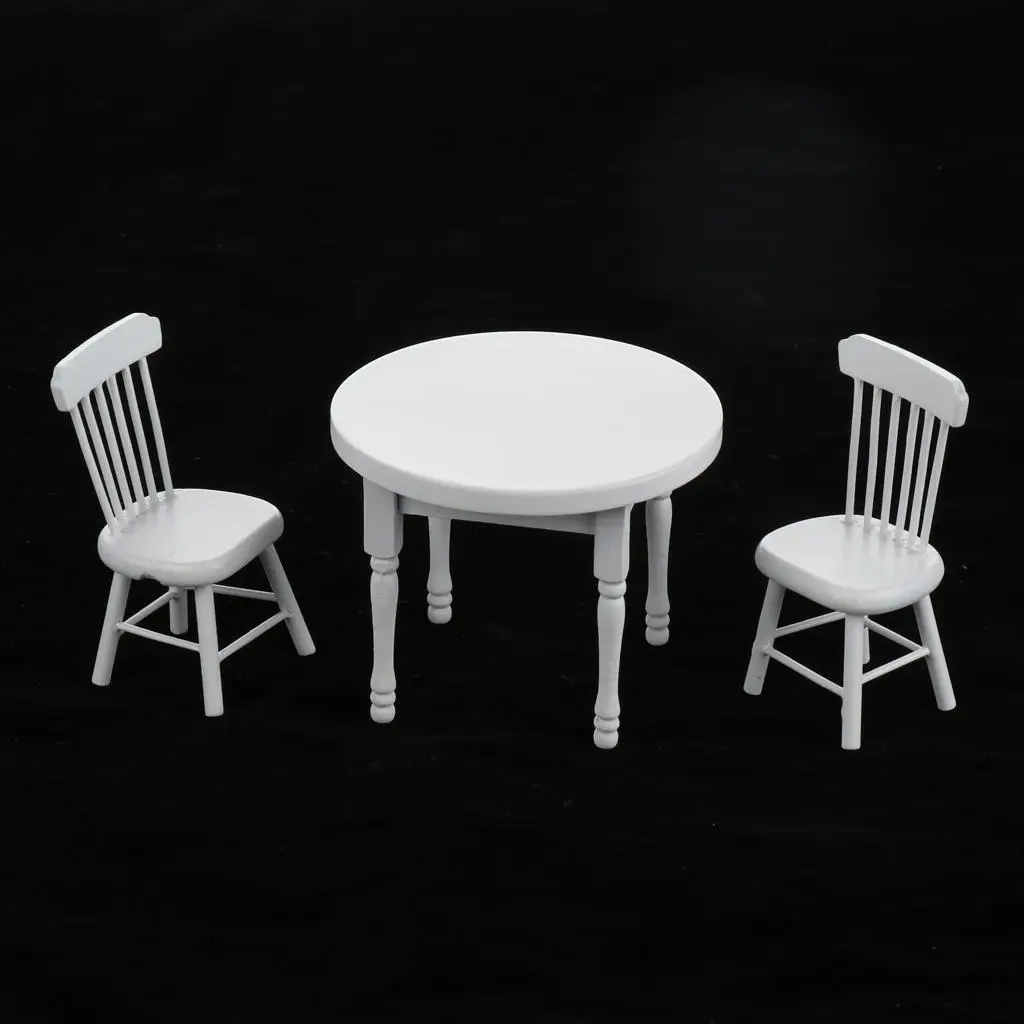 1:1 Wooden Dining Table and 4 Chairs White Furniture Fairy Garden Miniature Supplies