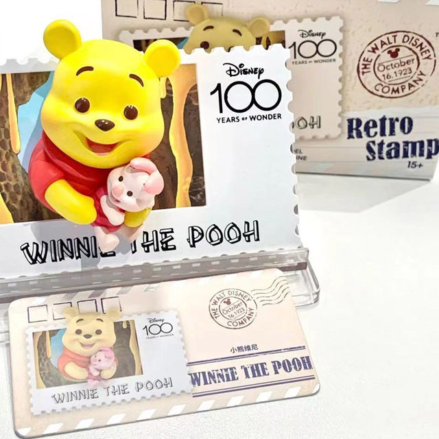 MINISO Blind Box Disney Anniversary Series Retro Stamp Refrigerator Magnet Buzz Lightyear Winnie Pooh Stitch Toy Birthday Gift