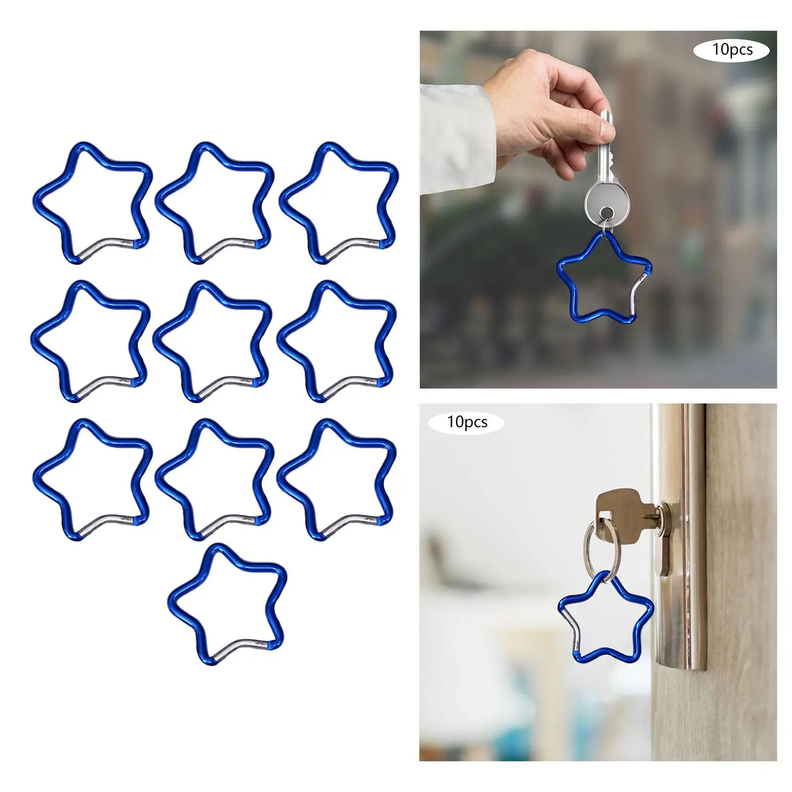 10Pcs Five Pointed Star Shaped Carabiner Key Chain Clip Quick Release Heavy Duty for Backpacks Traveling Hiking Keychains Home