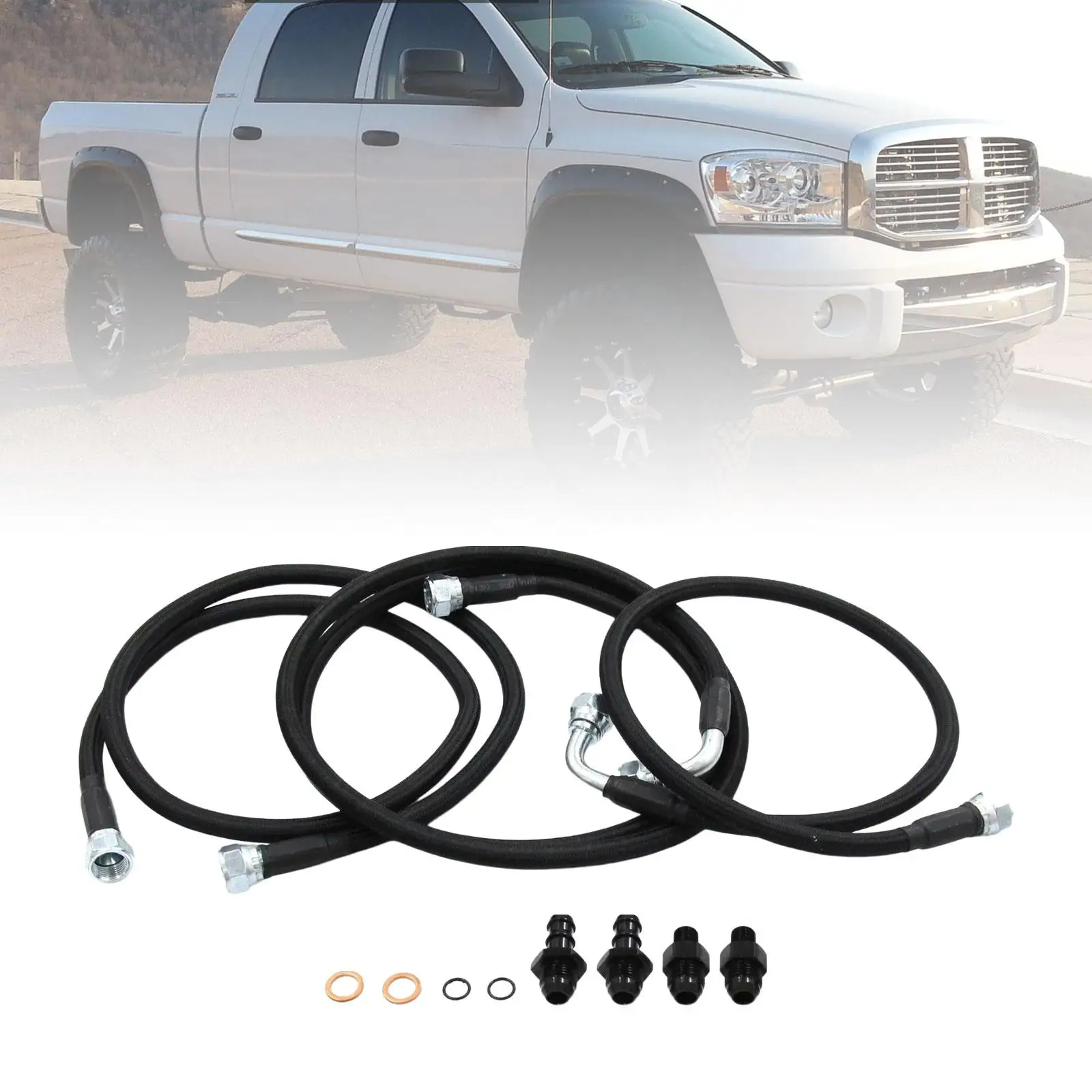 Transmission Cooler Hose Line Kit Easy to Install with Adapters Prevent Leaks Replaces Auto Parts for 48RE Transmissions
