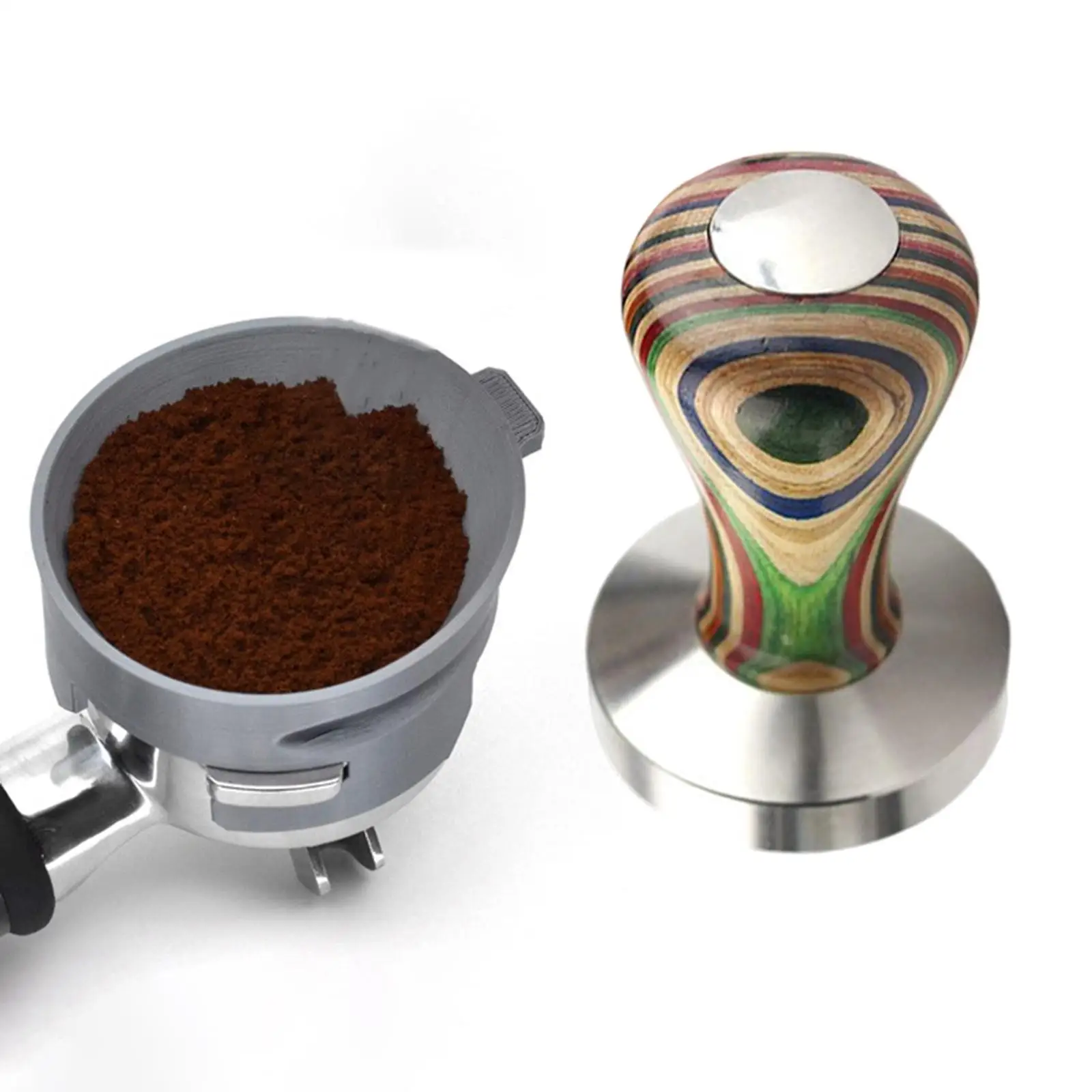 58mm Coffee Tamper Creative Colorful Wood Handle with Flat Base Coffee Bean Pressing Utensils Stainless Steel for Barista Gift