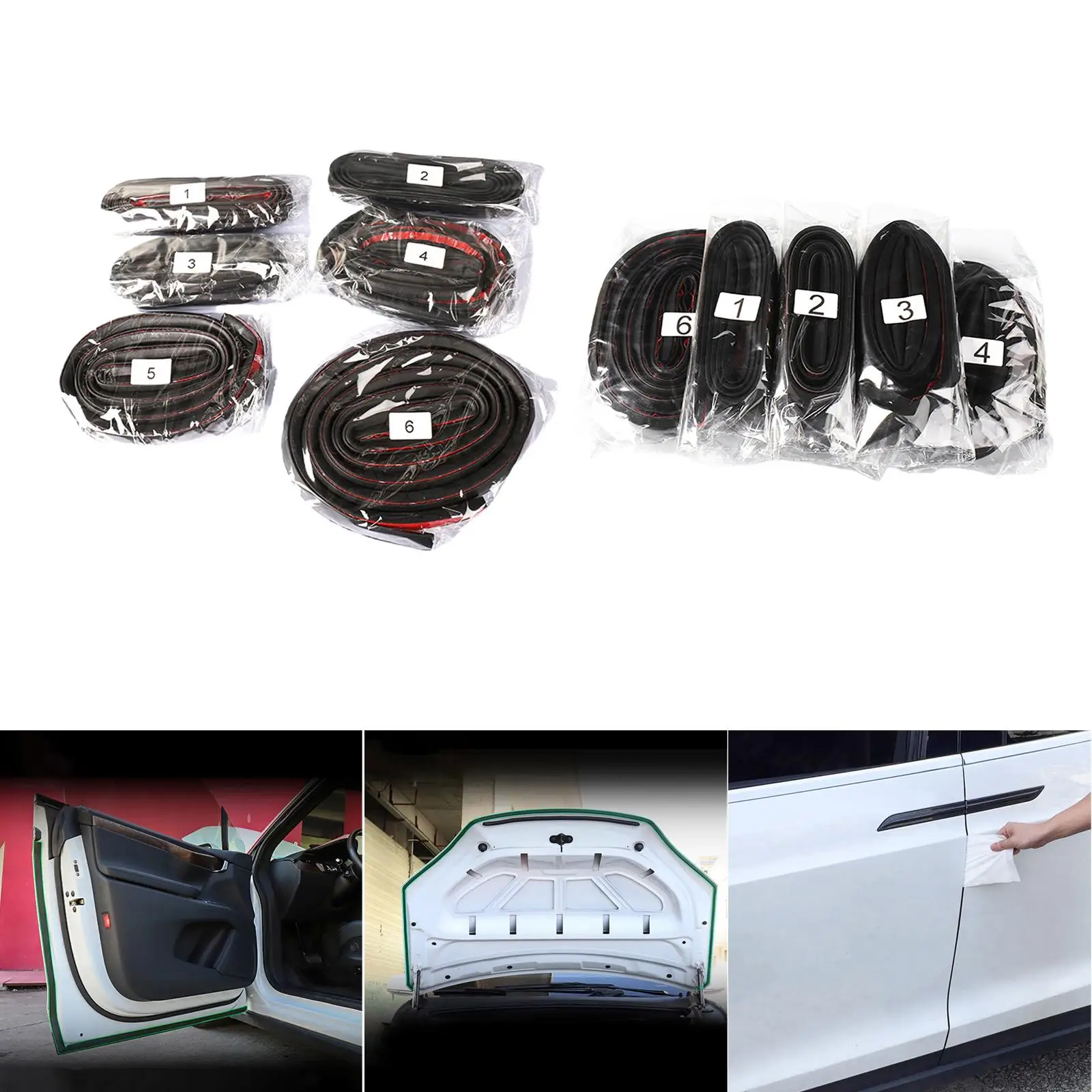 6x Car Accessories For Tesla Model Door Seal Kit Soundproof Rubber Weather  Strip Wind Noise 