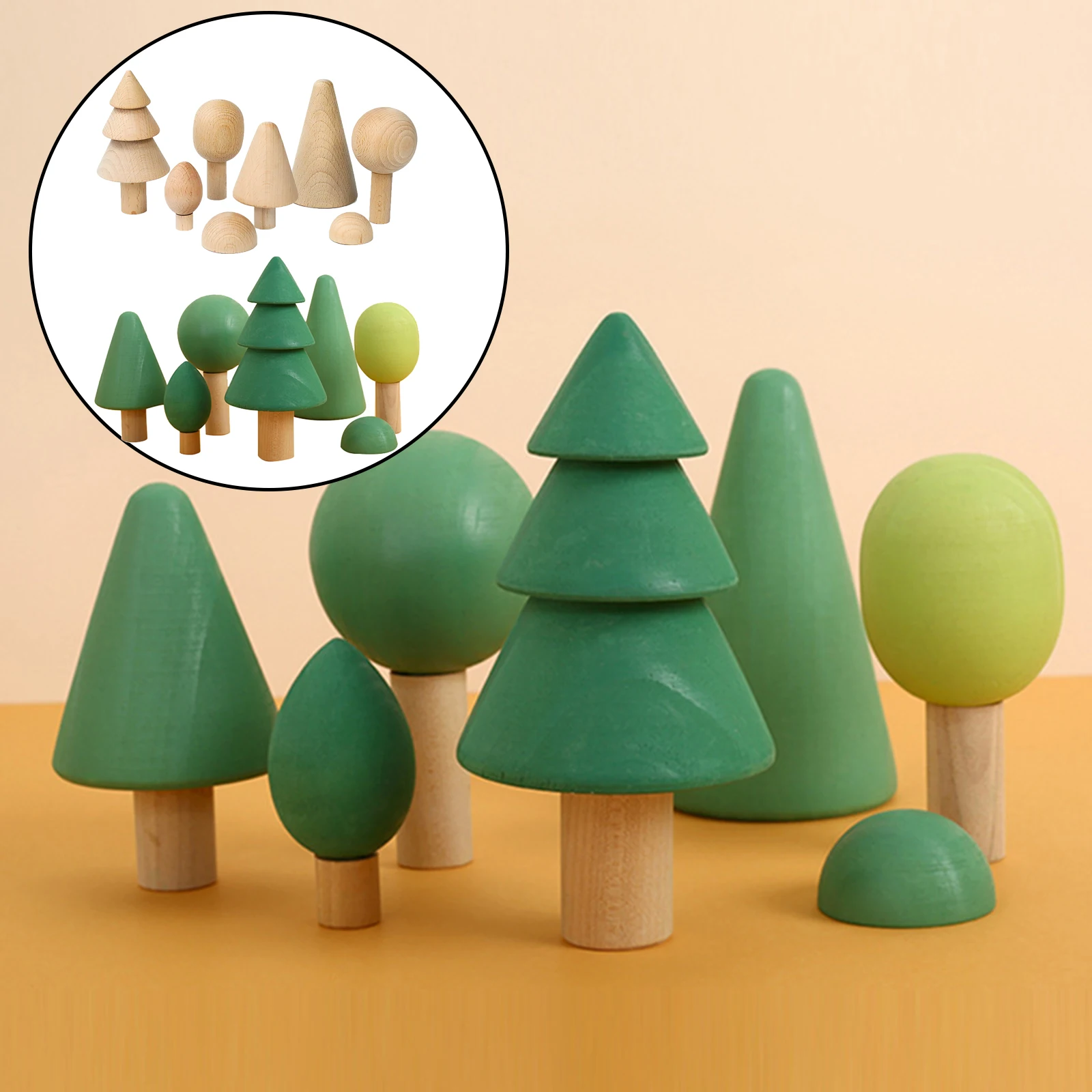7 PCS Wood Blocks Building Tree Shape Stacker Handcrafted Fun Toy Home Decor