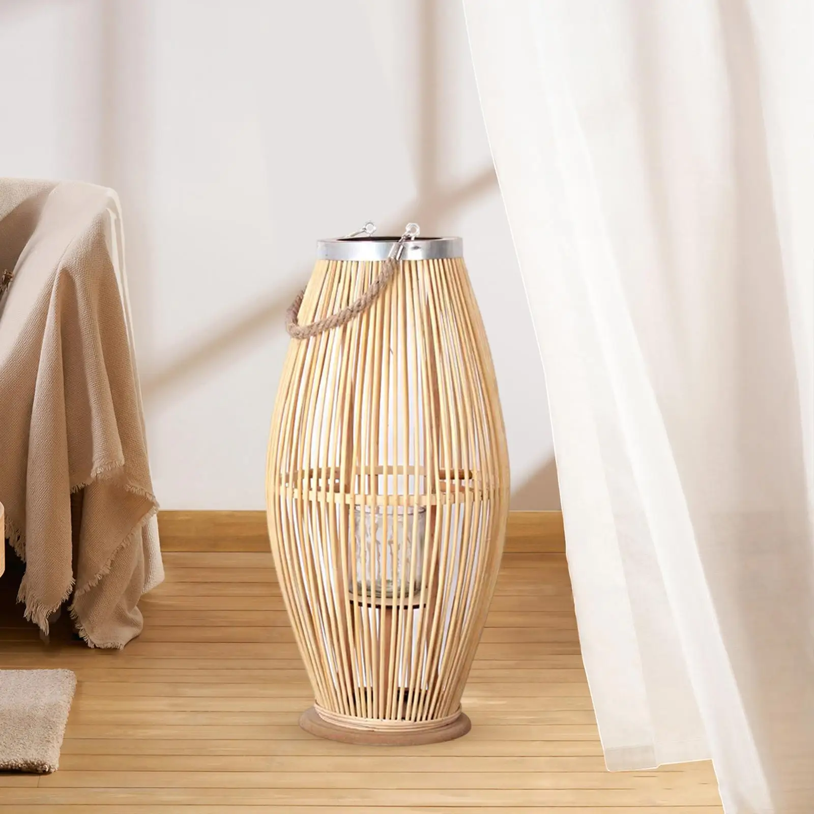 Bamboo Lantern Candle Holder Wind Lamp Nordic Decorative Candlestick Candle Stand Hanging for Outdoor Wedding Home Party Indoor