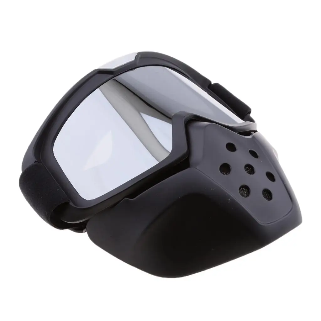 Adult Motorcycle Dirt Bike Street Bike ATV&UTV Cruiser Adventure Touring Snowmobile Detachable Goggles Mask Sillver
