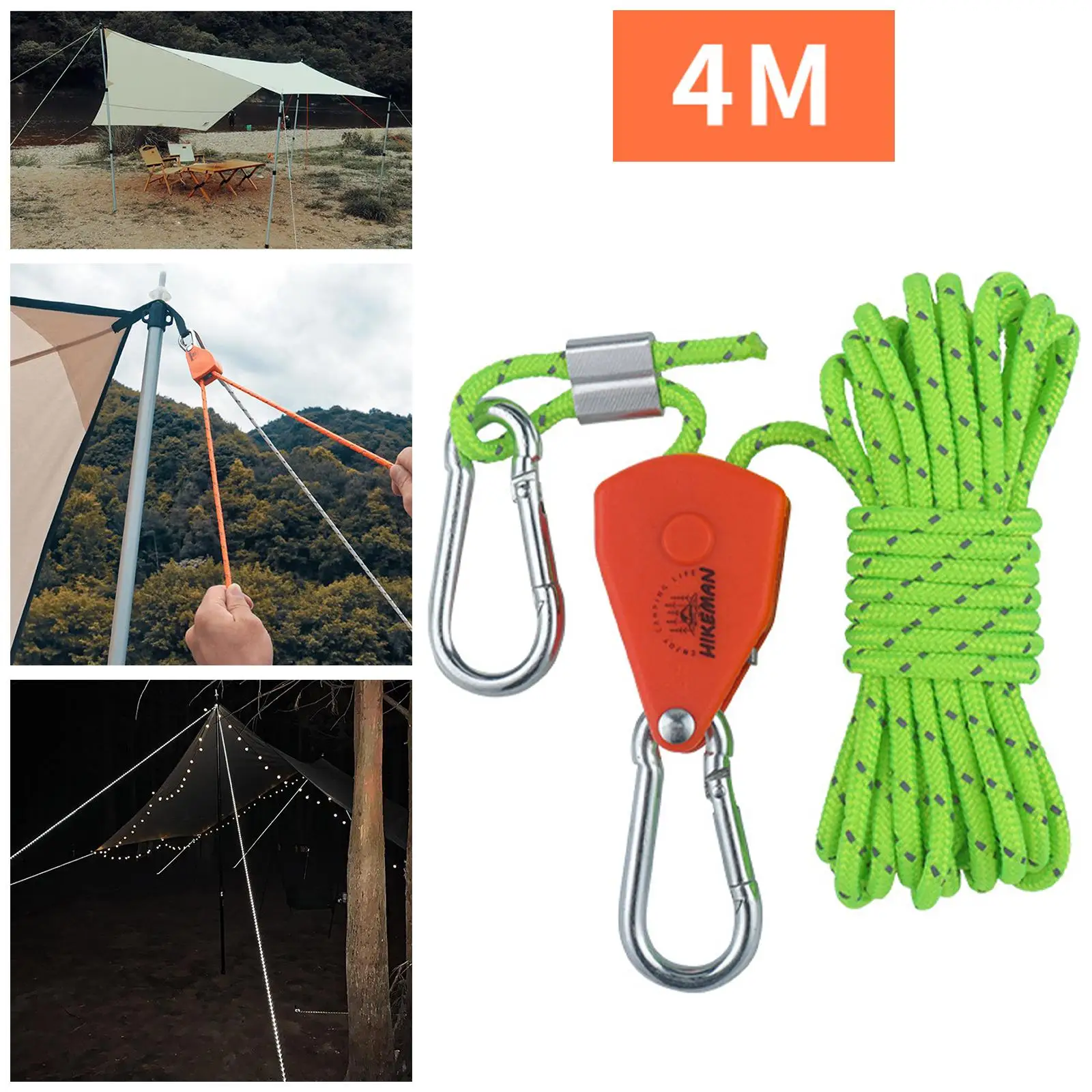 Adjustable Pulley Ratchet Rope Hanger Tent Wind Rope for Fast Locking Secure