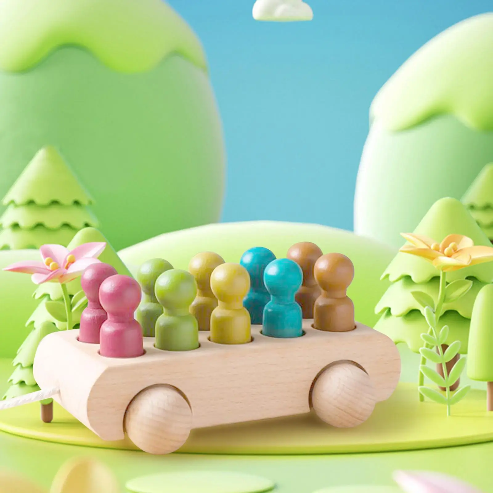 Wooden Toy Vehicles Hand On Ability Color Perception Educational Baby Pull Car Wooden Toys for Preschool Early Education Party