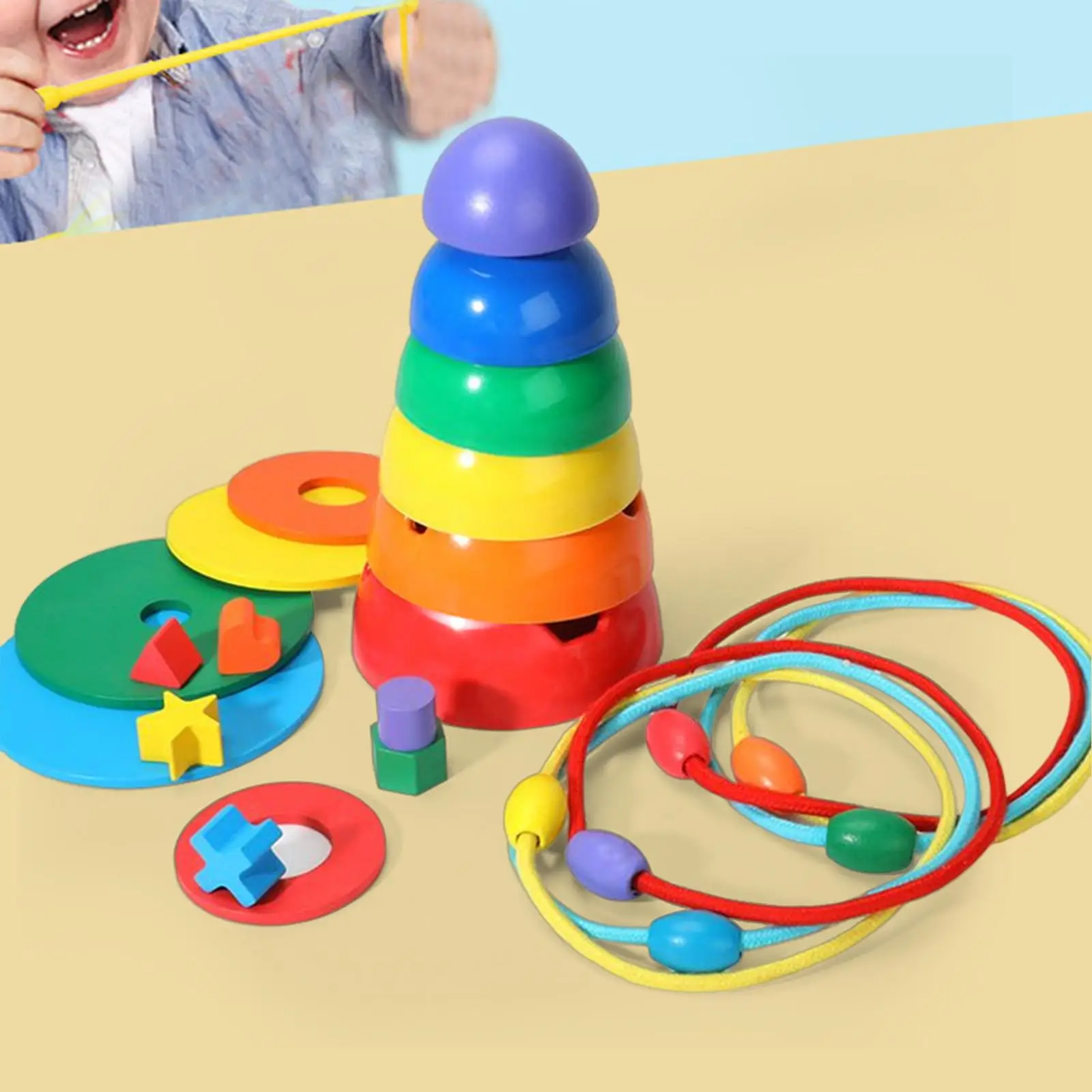 wood Colorful Stacker puzzle Early Learning Color Sorting Development Toy Preschool for Babies Birthday Gift