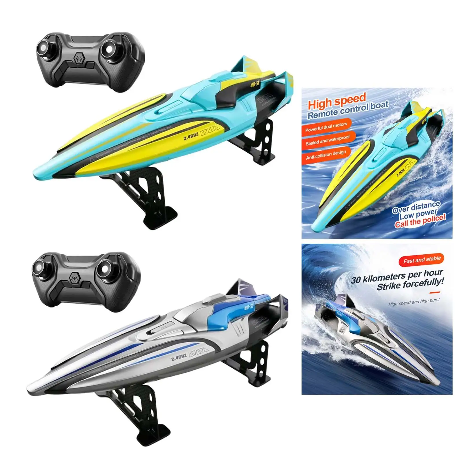 2.4G RC Boats 800mAh Dural Motor Backward Kids Play Toy High Speed Left and Right Waterproof with Light for Adults Holiday Gifts