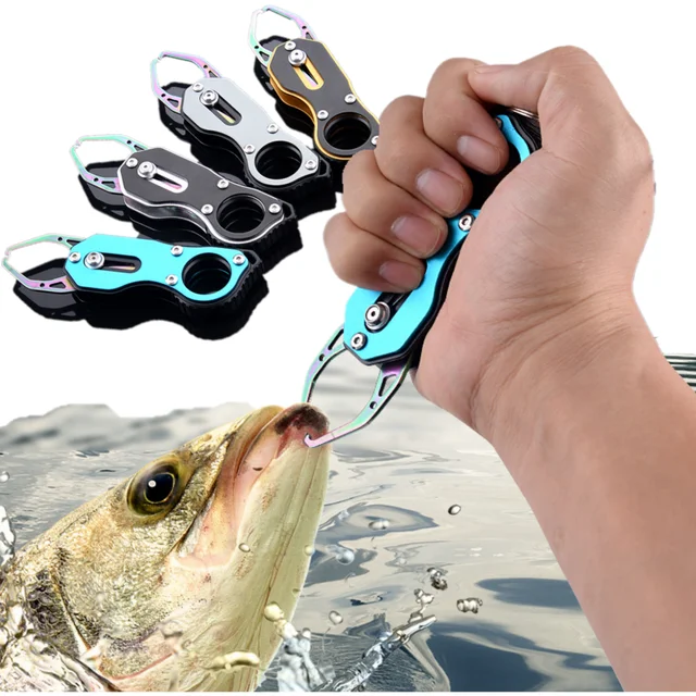 OUTKIT Fish Lip Grip Gripper Grabber Controller with Anti-Lost Rope  Portable Aluminium Saltwater Fishing Equipment Tackle Tools
