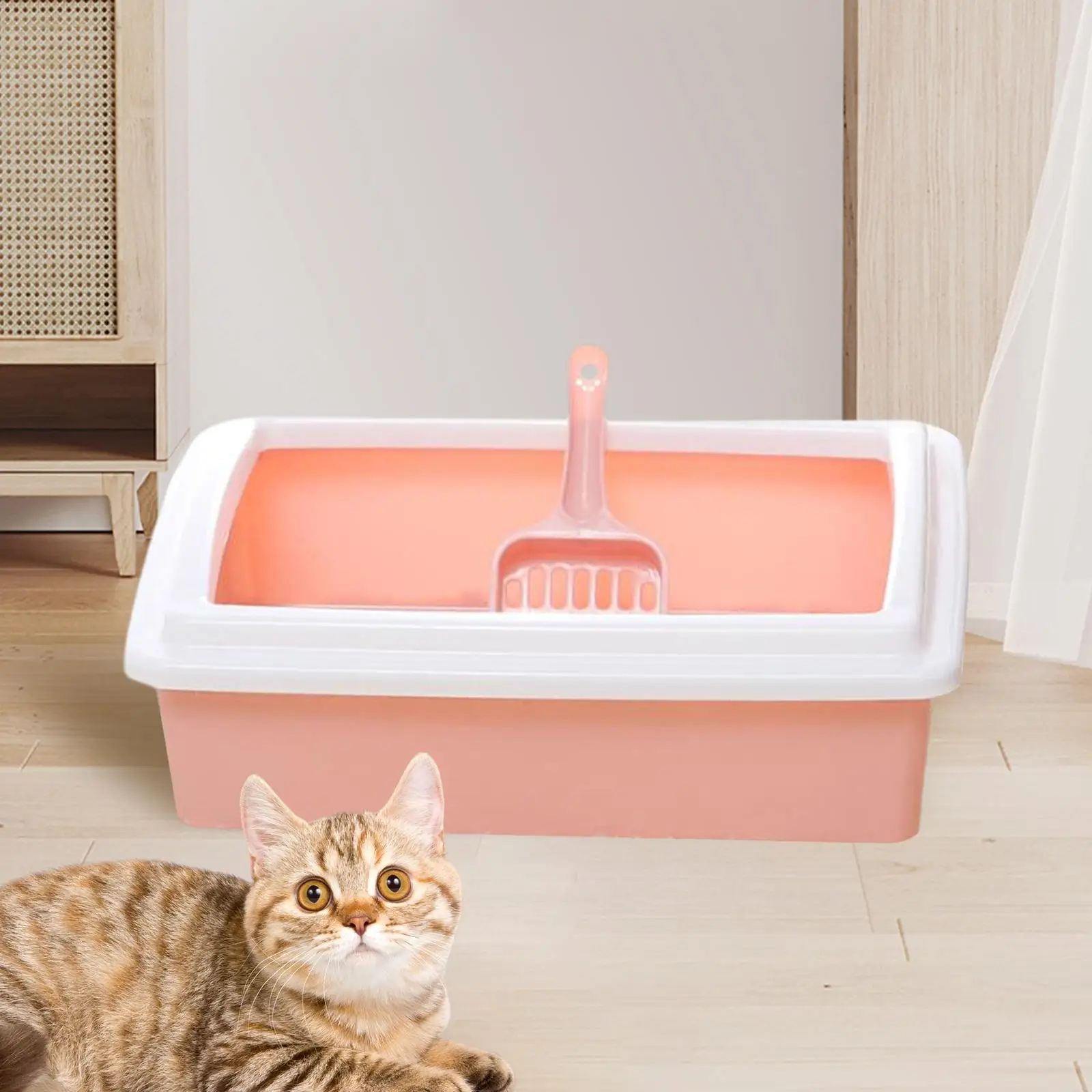 Cat Litter Tray Potty Pet Toilet Toilette Sand Box Container with Scoop Open Top Cat Litter Box for Bunny Small and Medium Cats