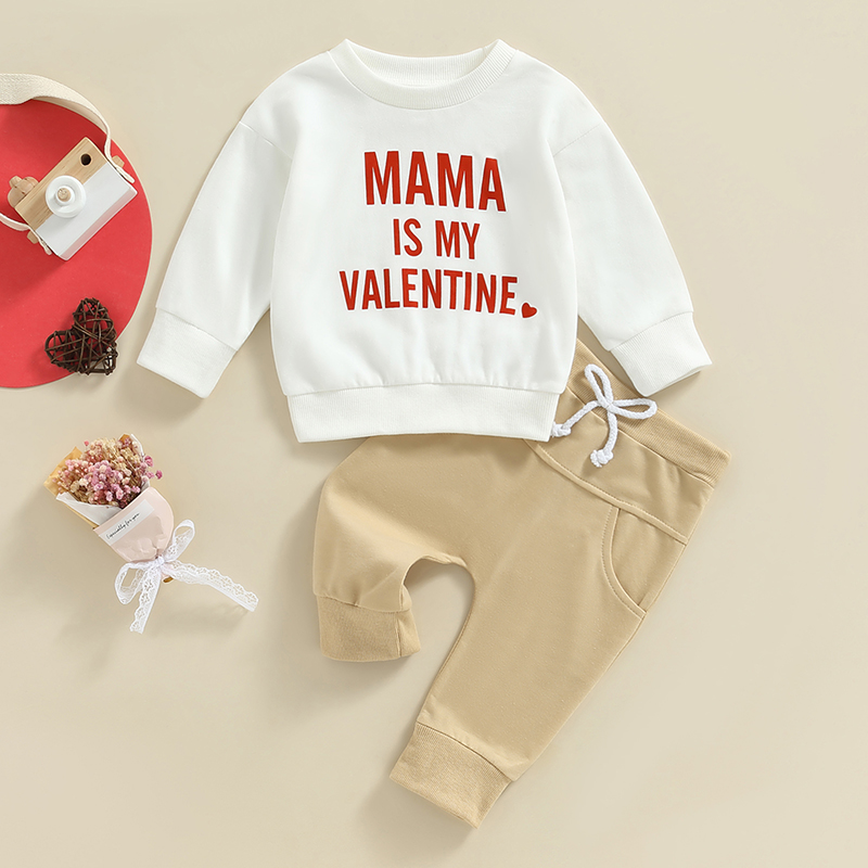 FOCUSNORM Valentines Tage Baby Jungen 2PCS Kleidung Sets 0-3Y Brief Herz Drucken Langarm Sweatshirt + Feste Hosen – Detail 8