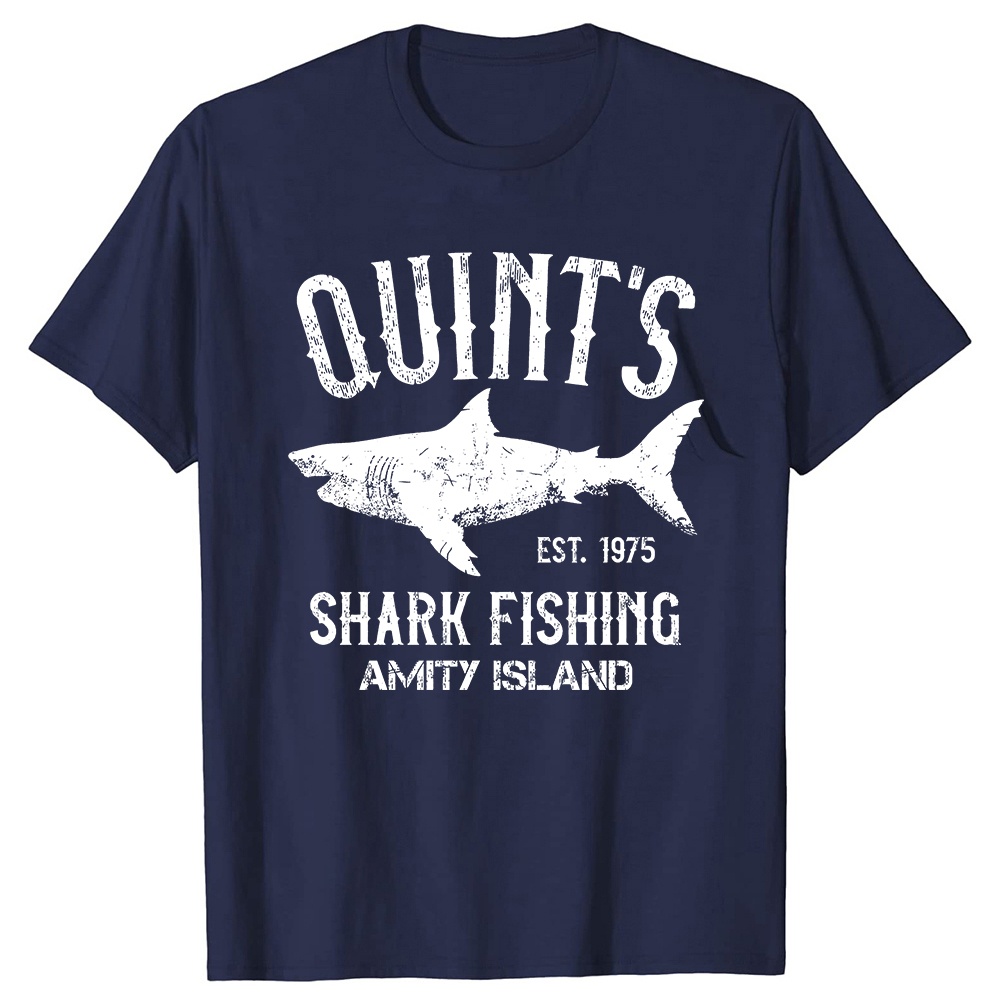 Quint Shark Jaws Amity Island 1975 Marine T-Shirts Rundhals ausschnitt Kurzarm Mode T-Shirt Kleidung lässige Basic T-Shirts – Detail 2