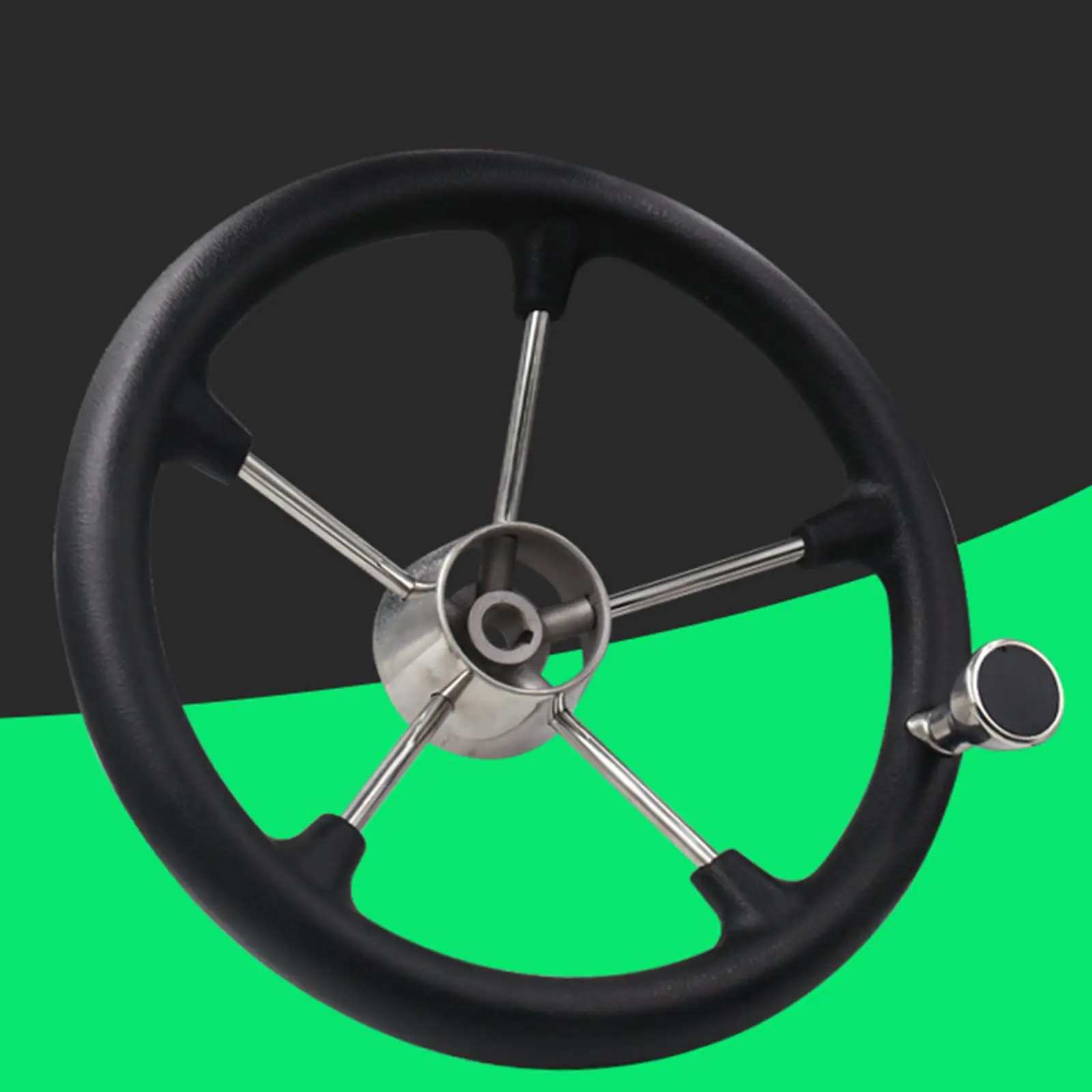 Boat Steering Wheel 5 Spoke Black PU Foam Grip W/Knob (Diameter: 355mm) 25 Degree Dish