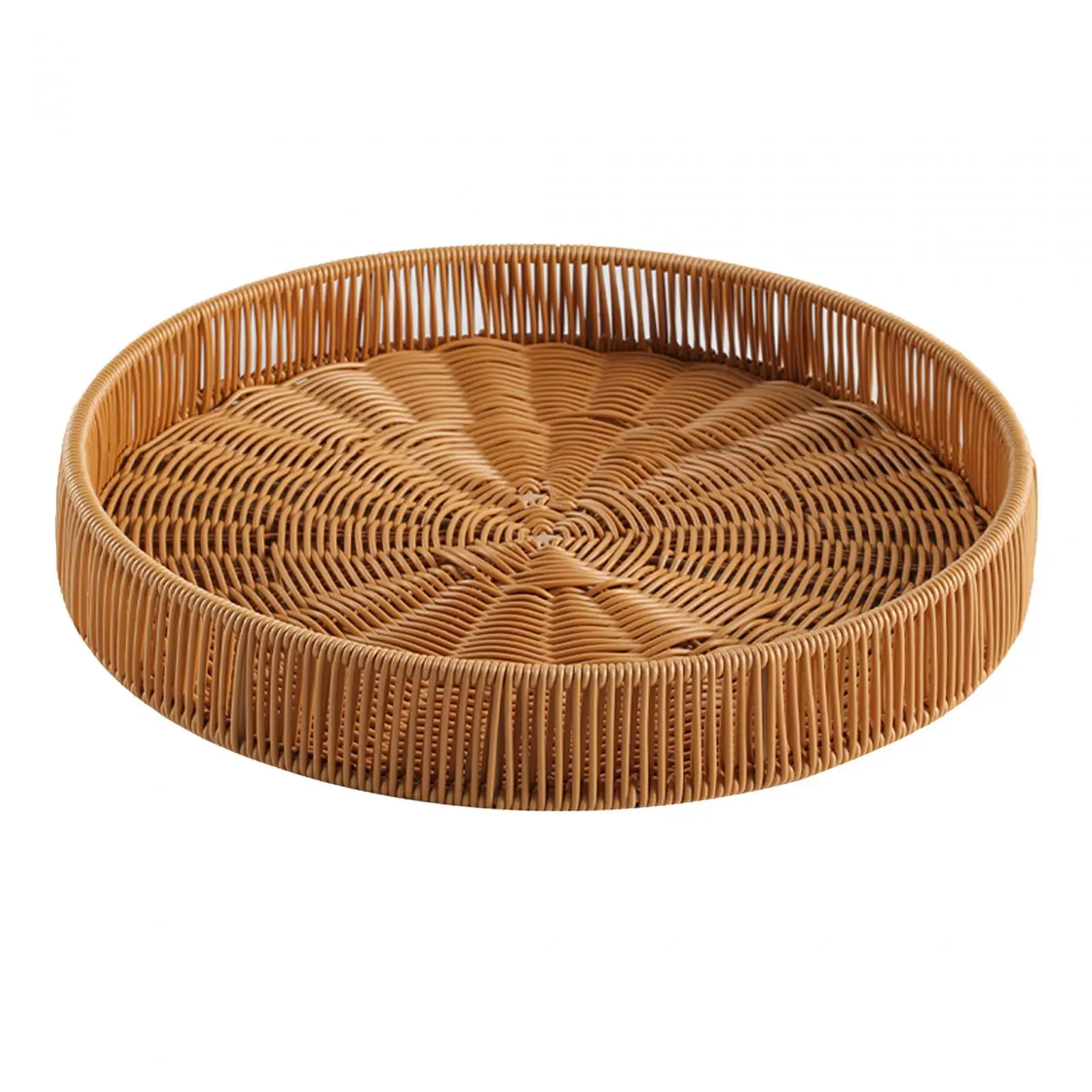 Hand Woven Serving Tray Organizer Rustic Imitation Rattan Tray Ottoman Trays Bread Basket for Candy Bread Fruits Vegetables