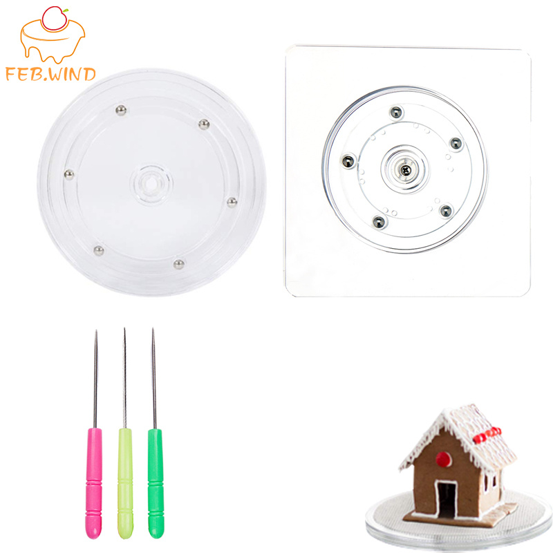 Description Picture 2 of itemAcrylic Square/Round Cookie Turntable Mini Cake Cupcake Decorating Turntable With Anti-Slip Silicone Mat Decaration Supplies 09