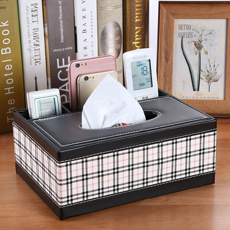 Description Picture 6 of itemPU Leather Tissue Box Cover Desk Makeup Cosmetic Organizer Remote Controller Phone Holder Home Office Tissue Paper Napkin Holder