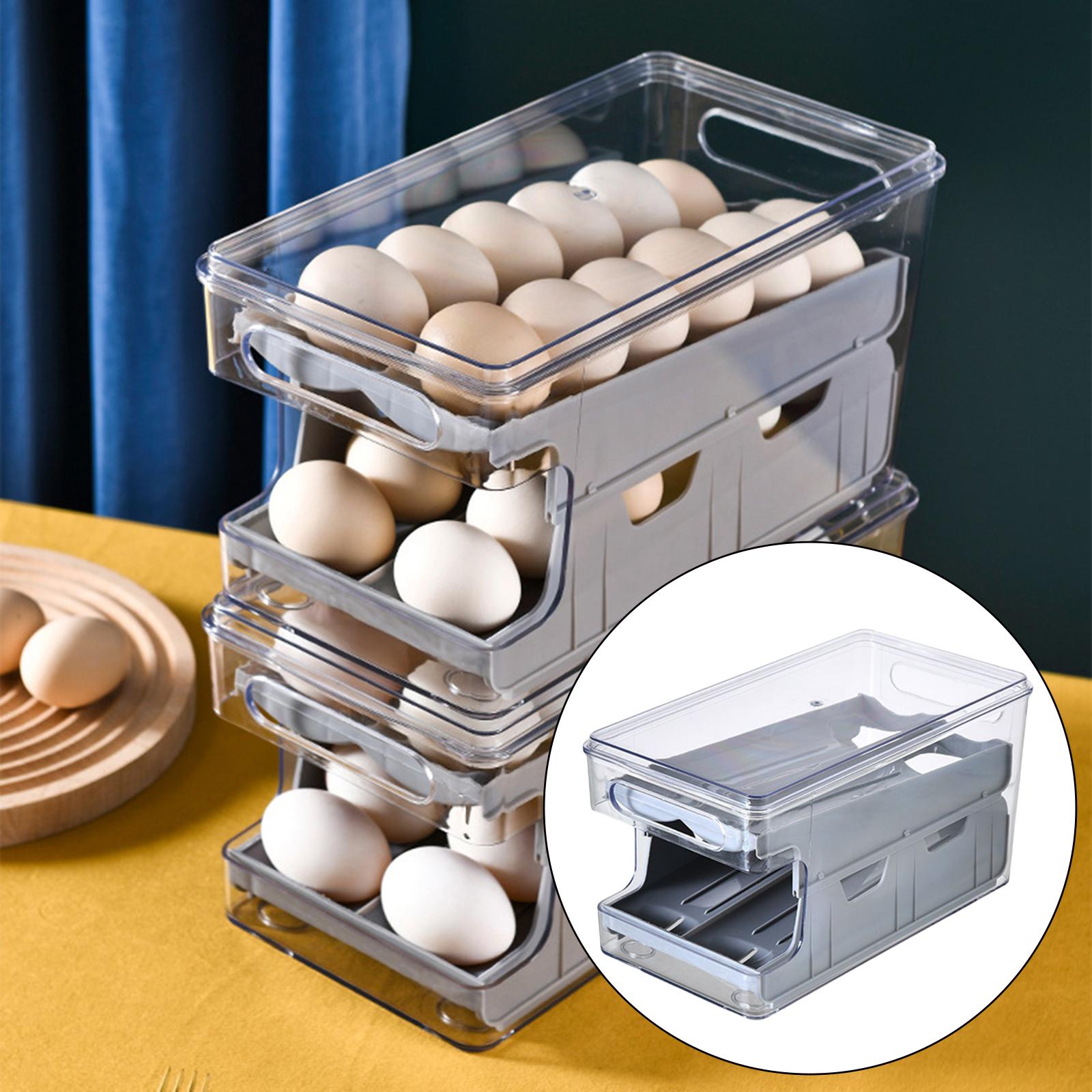 Egg Storage Box Auto Rolling Down Double Track Organizer for Refrigerator