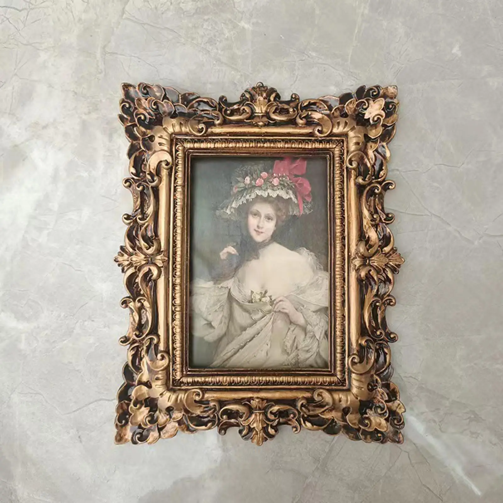 Vintage Style Rectangle Polyresin Picture Frame 10x15cm Photo, Tabletop Wall Hanging