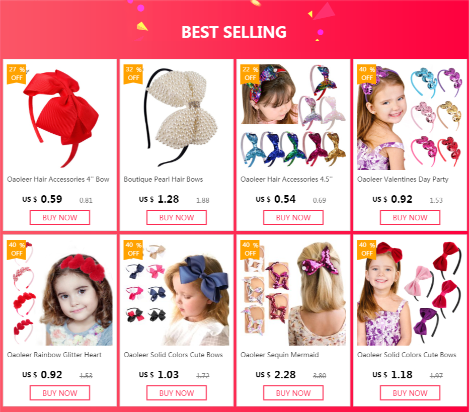 Oaoleer Hair Accessories 4'' Bow Hairband for Girls Handmade Solid Ribbon Headbands with Satin Hoops Kids' Daily Life Headwear