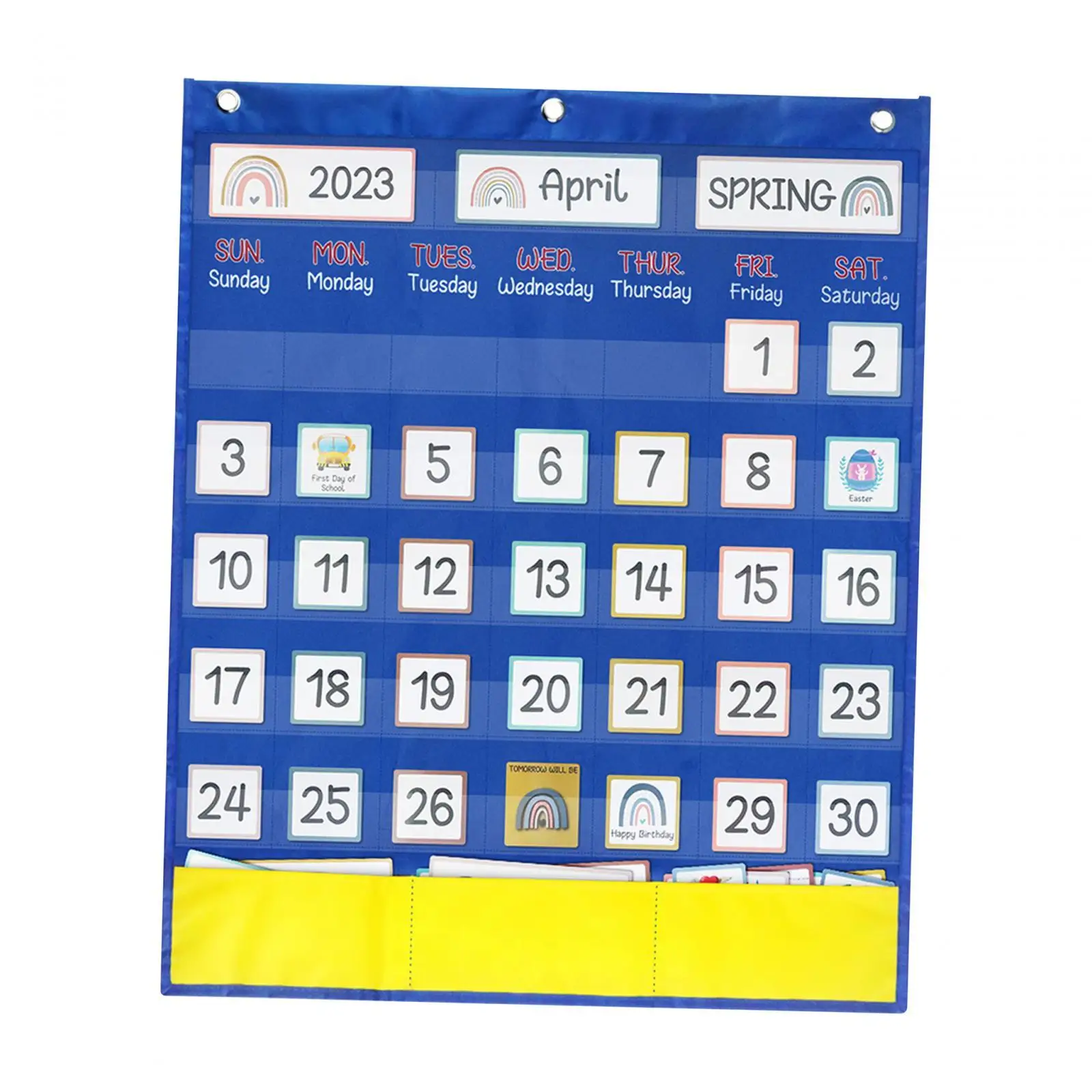 Calendar Pocket Chart Kindergarten Today Tag Card with 89 Cards 20.08inchx23.62inch Classroom Organized Chart Calendar for Kids