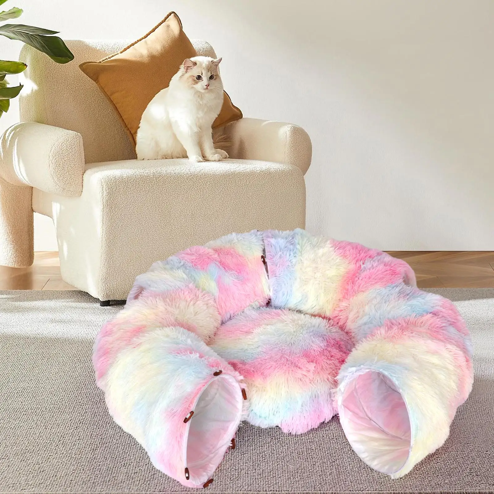 Cat Tunnel Cat Toy Collapsible Portable with Hanging Ball Warm Soft Pet Cat Bed for Rabbit Bunny Kitten Small Animals Ferret