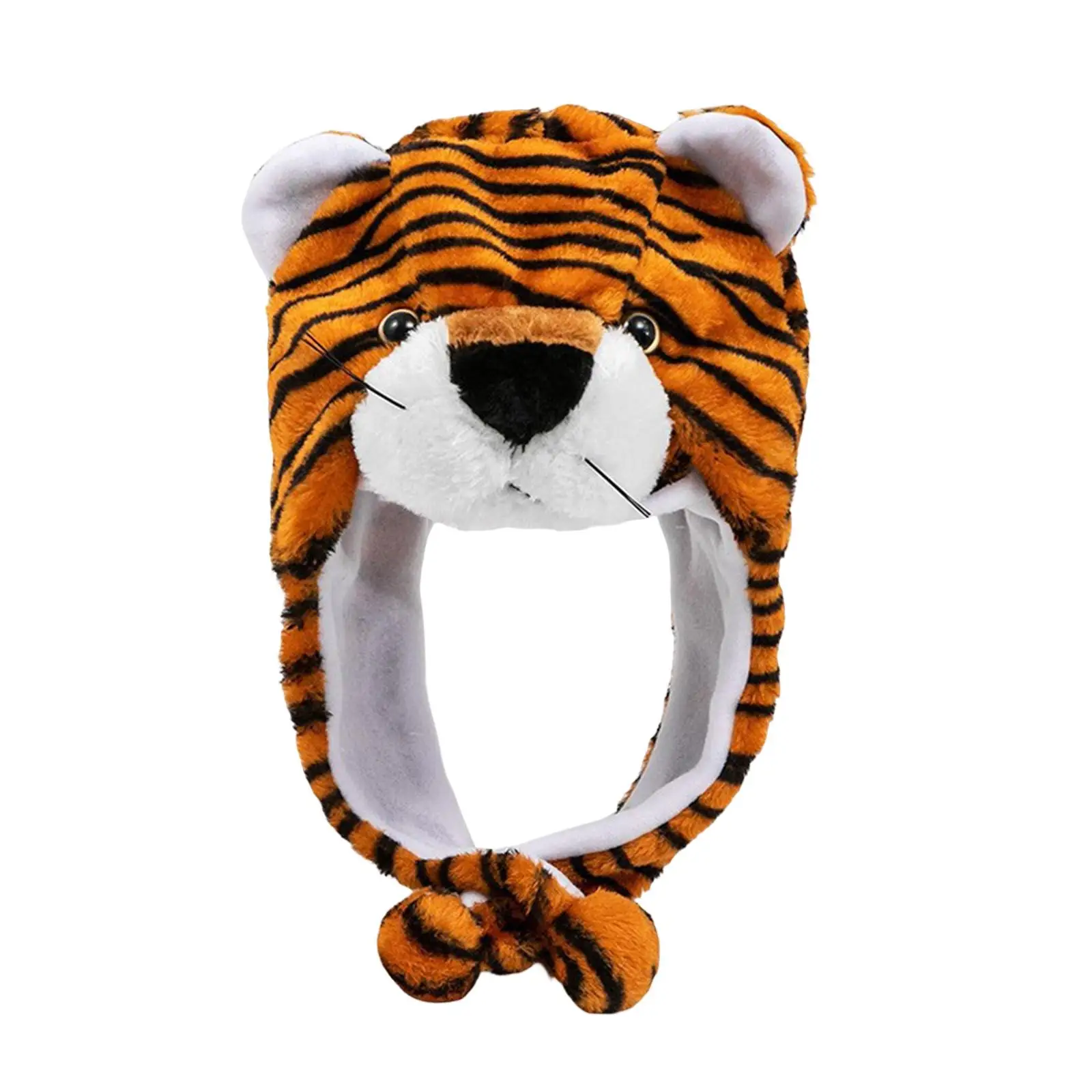 Plush Tiger Hat Stuffed Cap Headgear Photography Props Furry Hood Decorative Cute Holiday Gifts Soft Headwear for Masquerade