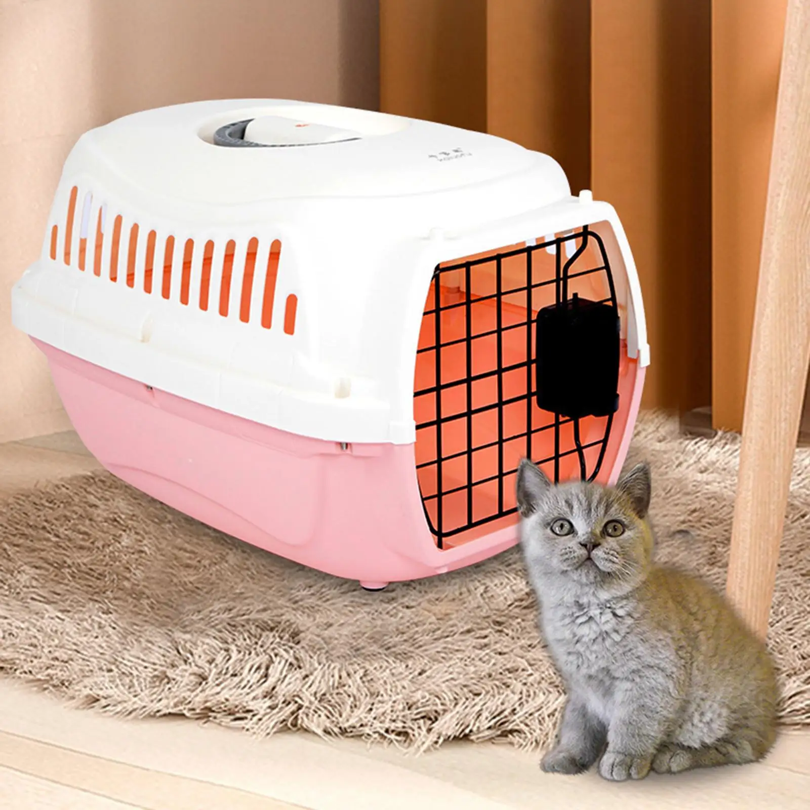 Portable Cat Carrier Box with Handle Carrying Travel Crate Large Tote Breathable