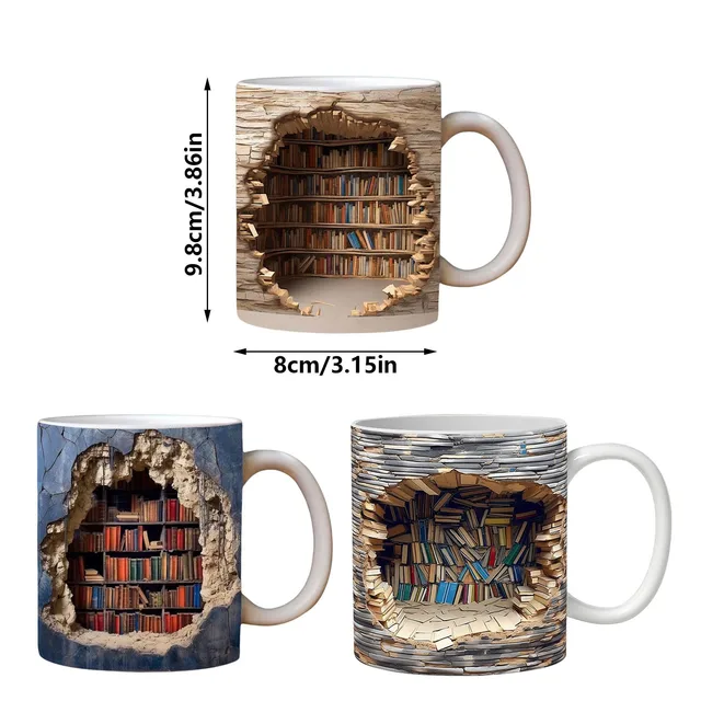3D Bookshelf Mug - Cool Birthday Christmas Gifts for Him Her - Ceramic Mug  NEW