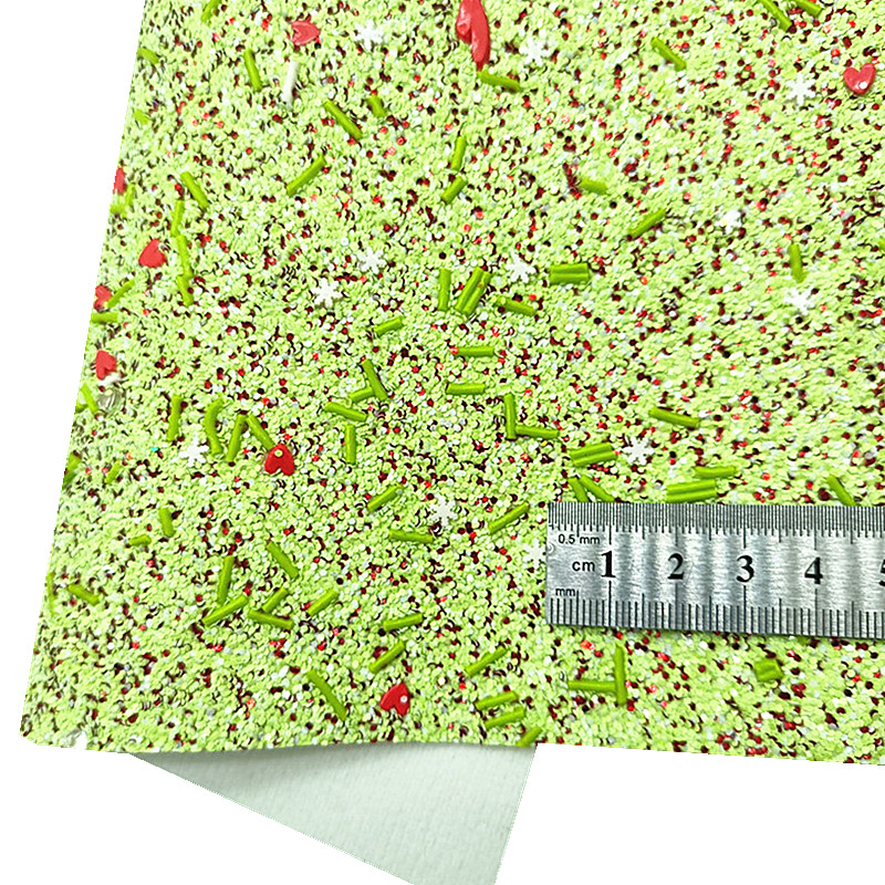 Description Picture 5 of itemGreen Glitter Leather with Heart Sprinkles Rainbow Christmas Tree Printed Synthetic Leather Fur Fabric For Bow DIY 21x29CM Q1638