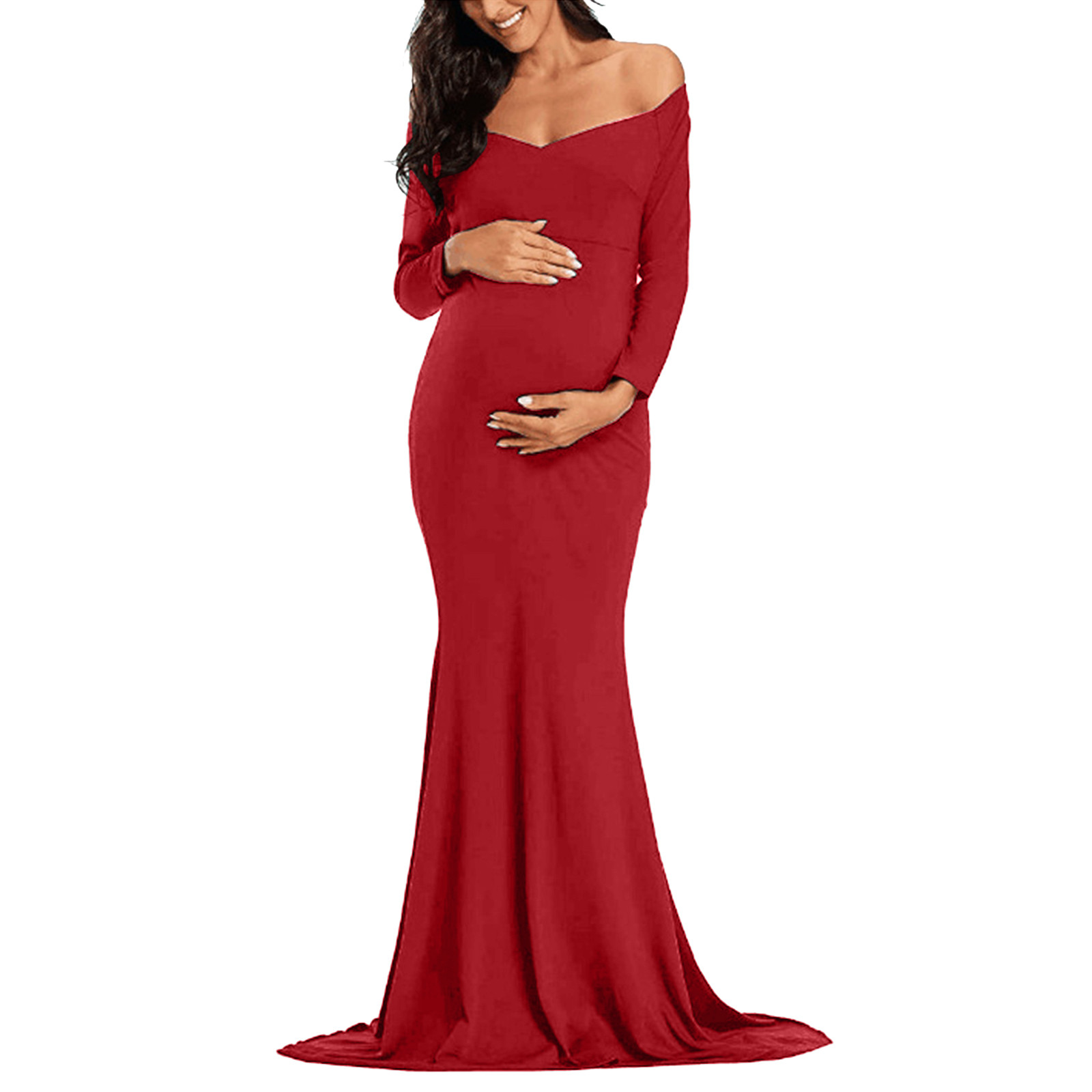 Sleeve Solid Dress Long Props Pregnants 