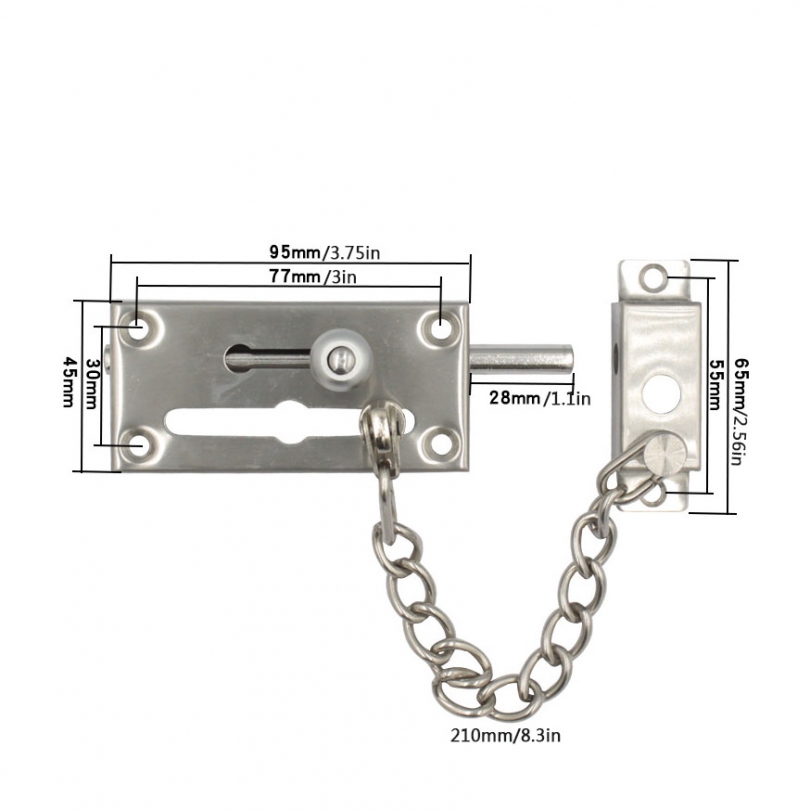 Description Picture 3 of itemDeadbolt Lock Chain Latch Stainless Steel Anti-theft Chain Deadbolt Lock Latch and Chain Double Safety Lock for Door
