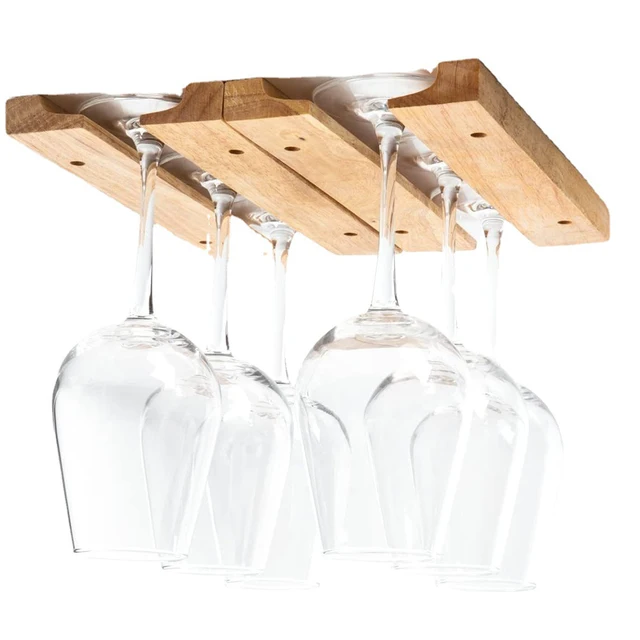 Portabicchieri da vino in legno da appendere strumenti per la casa e il bar portabicchieri  da vino appeso grande porta calici cromato sotto l'armadio da cucina -  AliExpress