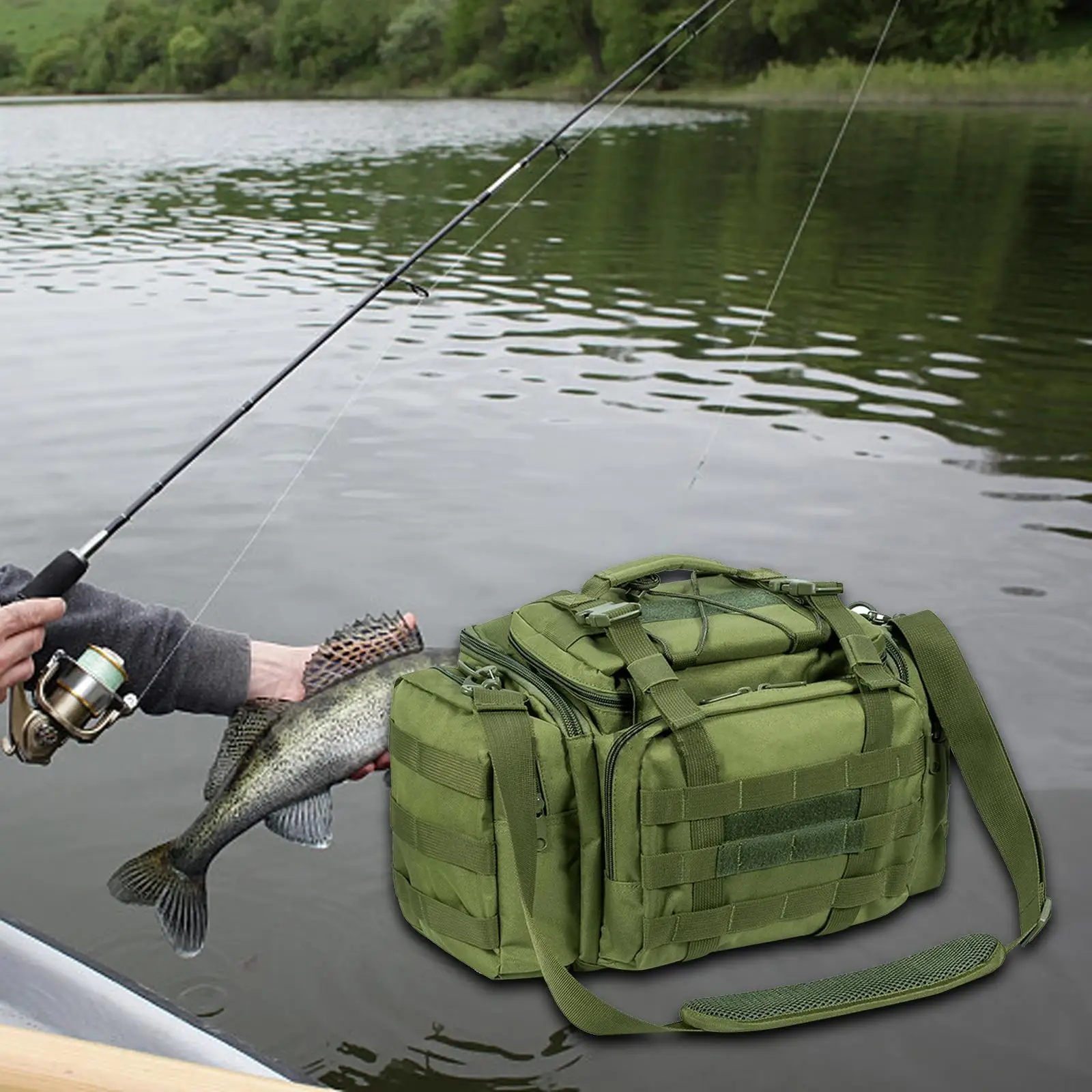 Fishing Tackle Bag Crossbody Large Capacity Fishing Tackle Storage Bag Adjustable Belt Tackle Box Organizer for Hiking Outdoor